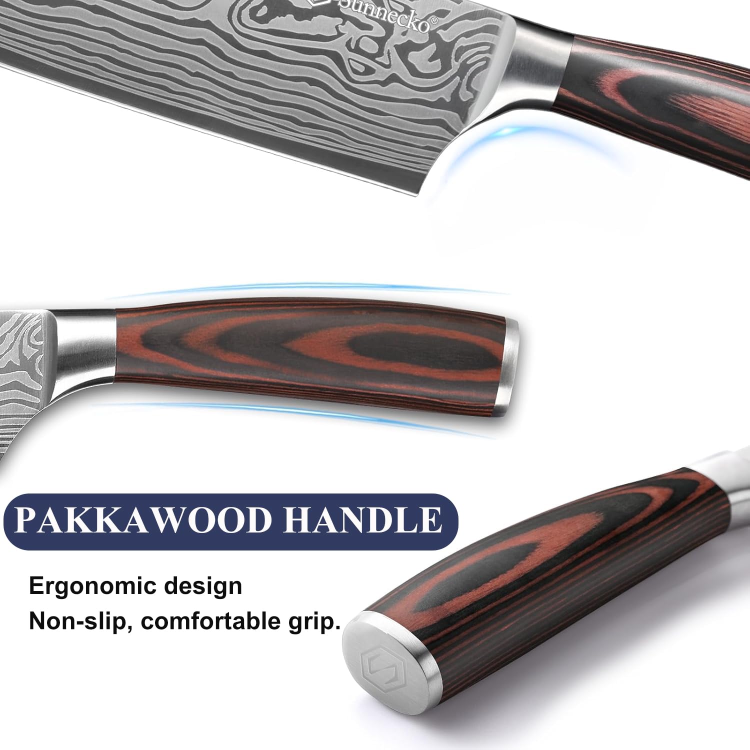 Sunnecko Kitchen Knife Set 5 Piece Chef Knife Set Professional High Carbon Stainless Steel, Sharp Kitchen Knives with Wooden Handle