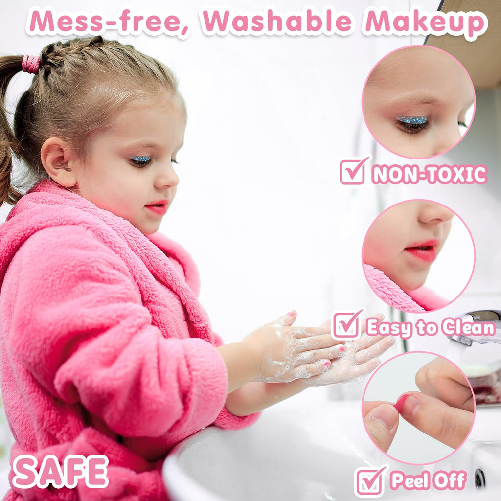Hollyhi 58 Pcs Kids Makeup Toys Kit for Girls, Real Washable Make Up Set