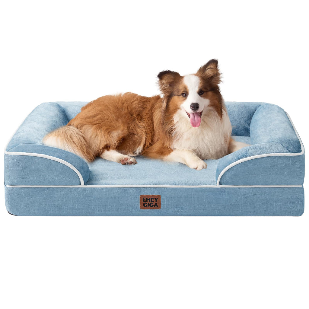 EHEYCIGA Orthopedic Dog Beds Large Sized Dog, Waterproof Memory Foam Pet Bed with Sides, Non-Slip Bottom Large Pet Bed with Washable Removable Cover, Grey