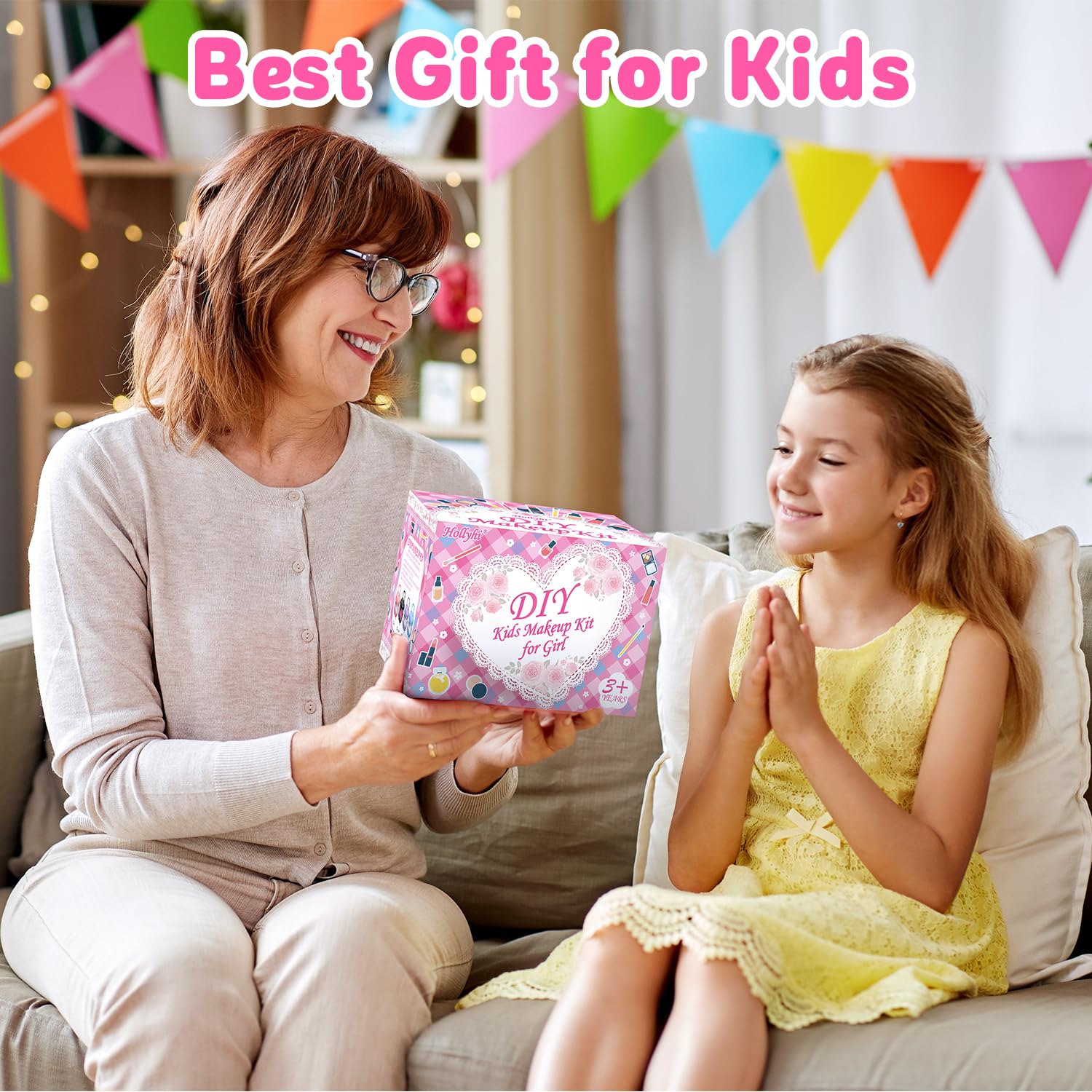 Hollyhi 58 Pcs Kids Makeup Toys Kit for Girls, Real Washable Make Up Set
