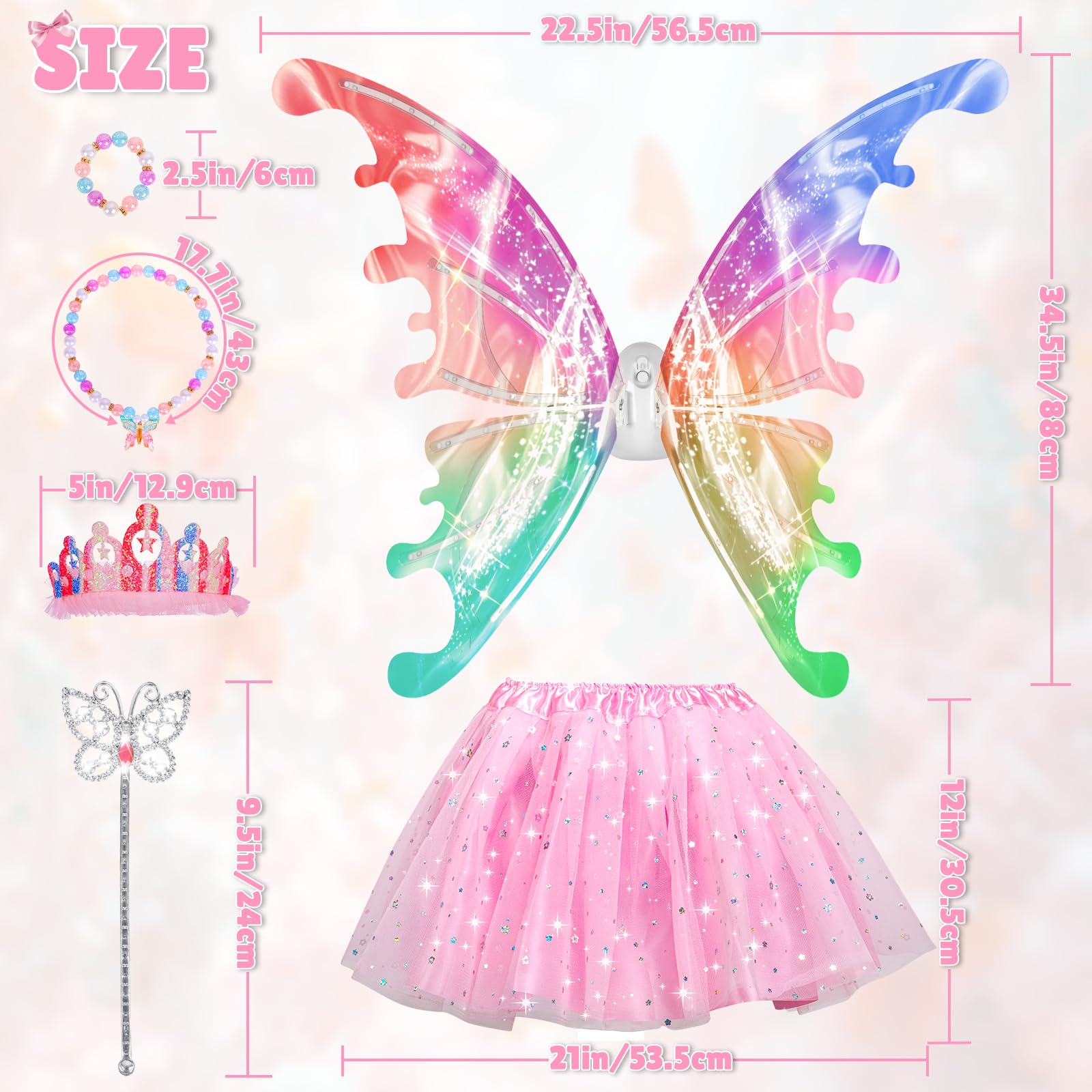 maysida Electric Fairy Wings for Girls, Light Up Moving Butterfly Wings with LED Lights and Music, Toy for Kids as Halloween Valentine Birthday Christmas Party Costume Princess Cosplay Dress Up Gift