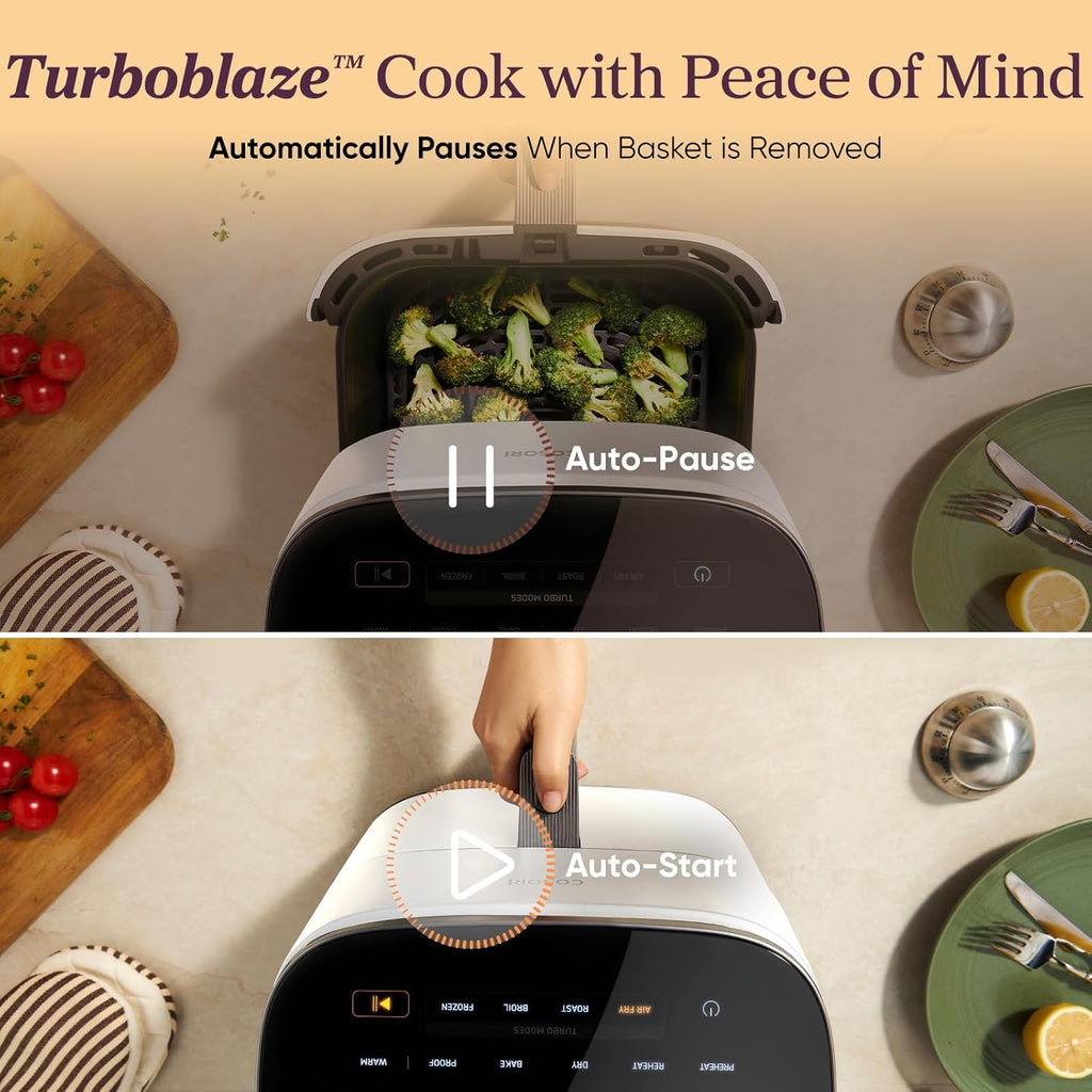 Cosori TurboBlaze Smart Air Fryer 6 Qt, Shake Reminders, 9-in-1, Cream