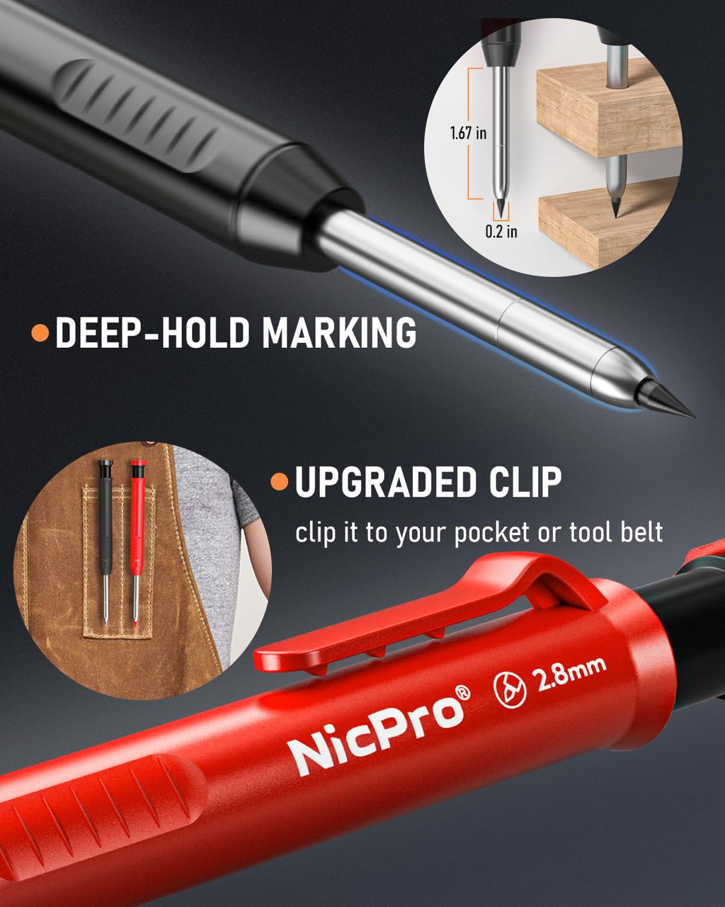 Nicpro Carpenter Pencils with Sharpener, Mechanical Pencil for Construction