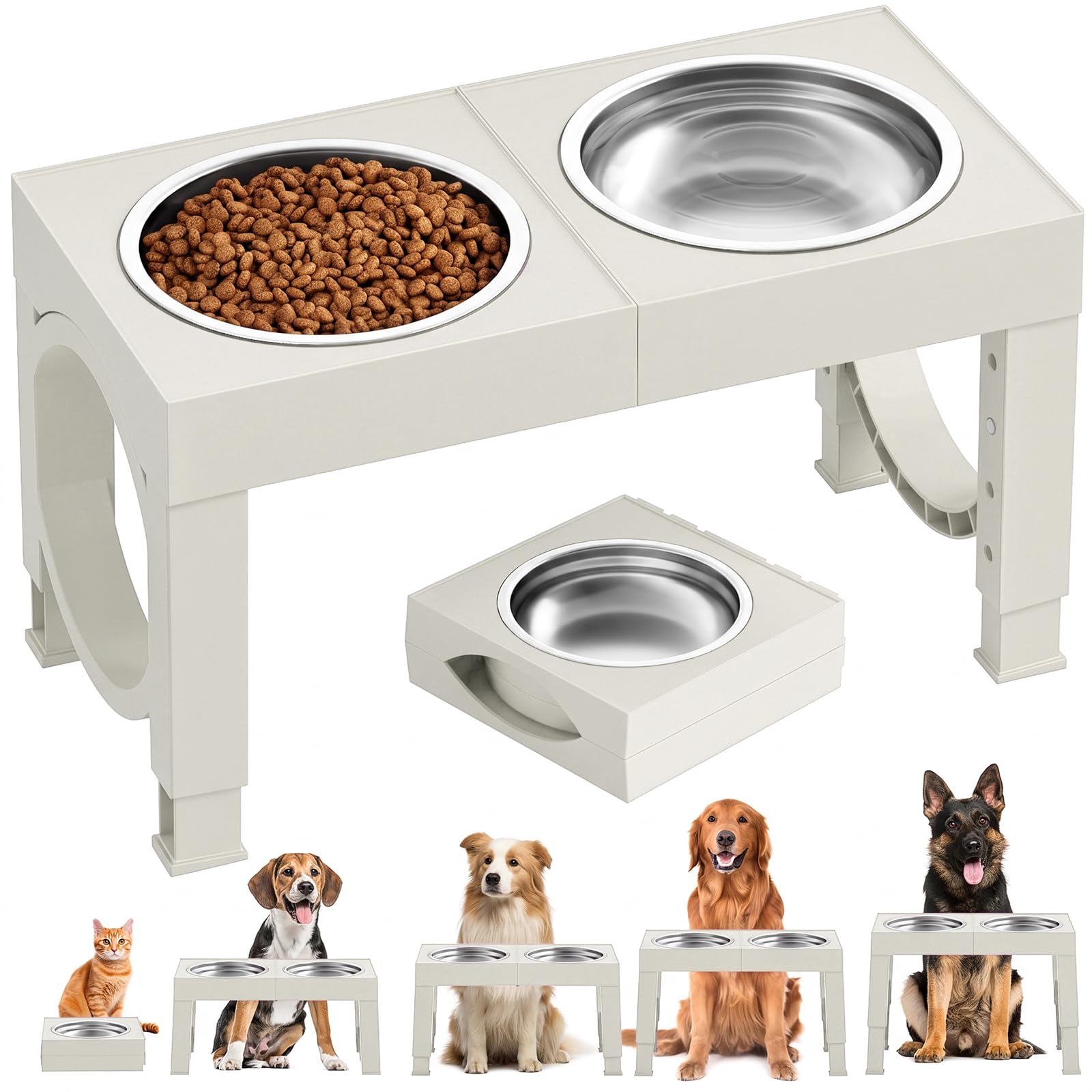XIAZ Elevated Dog Bowls Large Breed Raised Dogs Bowl Stand Large/Medium Sized Dog Stainless Steel Food Water Bowl Stands 5 Heights Adjustable 9/11/12/14in Black Pet Feeder Dish Station