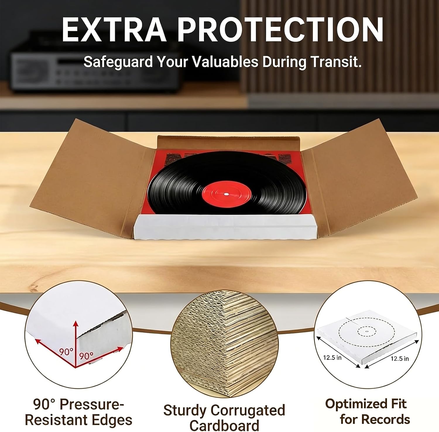 50 Pack Vinyl Record Shipping Boxes: 12.5" X 12.5" x 1" White Vinyl Record LP Shipping Mailer Boxes, Easy Fold LP Cardboard Mailing Boxes Multi Depth Album Mailers for Packaging Moving Storage