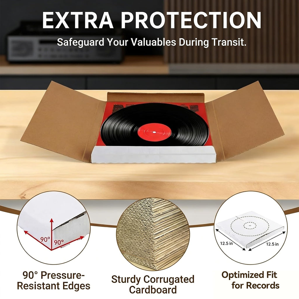 50 Pack Vinyl Record Shipping Boxes: 12.5" X 12.5" x 1" White Vinyl Record LP Shipping Mailer Boxes, Easy Fold LP Cardboard Mailing Boxes Multi Depth Album Mailers for Packaging Moving Storage