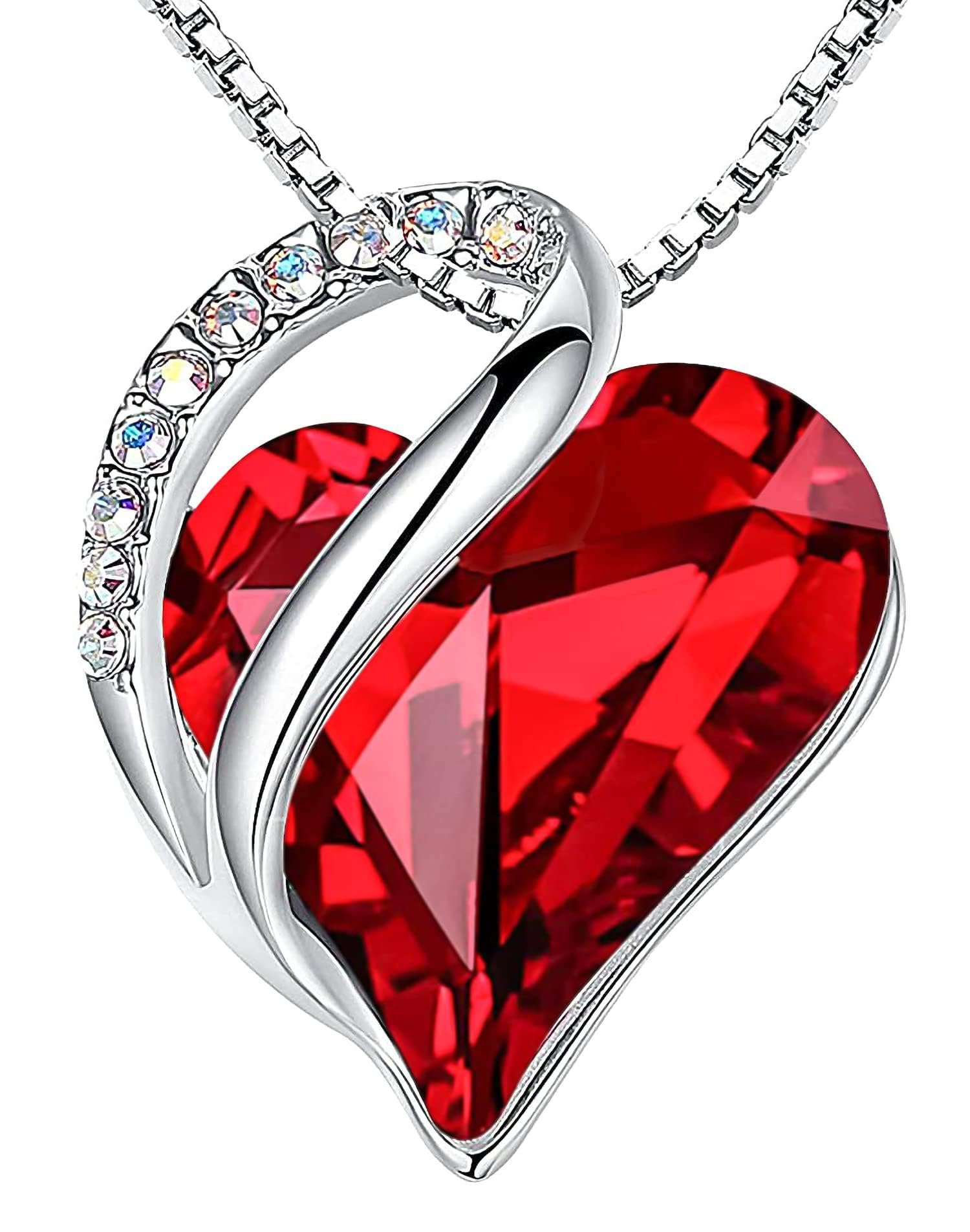 Leafael Gift Necklaces for Women, Infinity Love Birthstone Heart Crystal Pendant, Birthday Anniversary Jewelry for Wife, Mom, and Her, Silver Plated, 18" + 2" Adjustable Chain