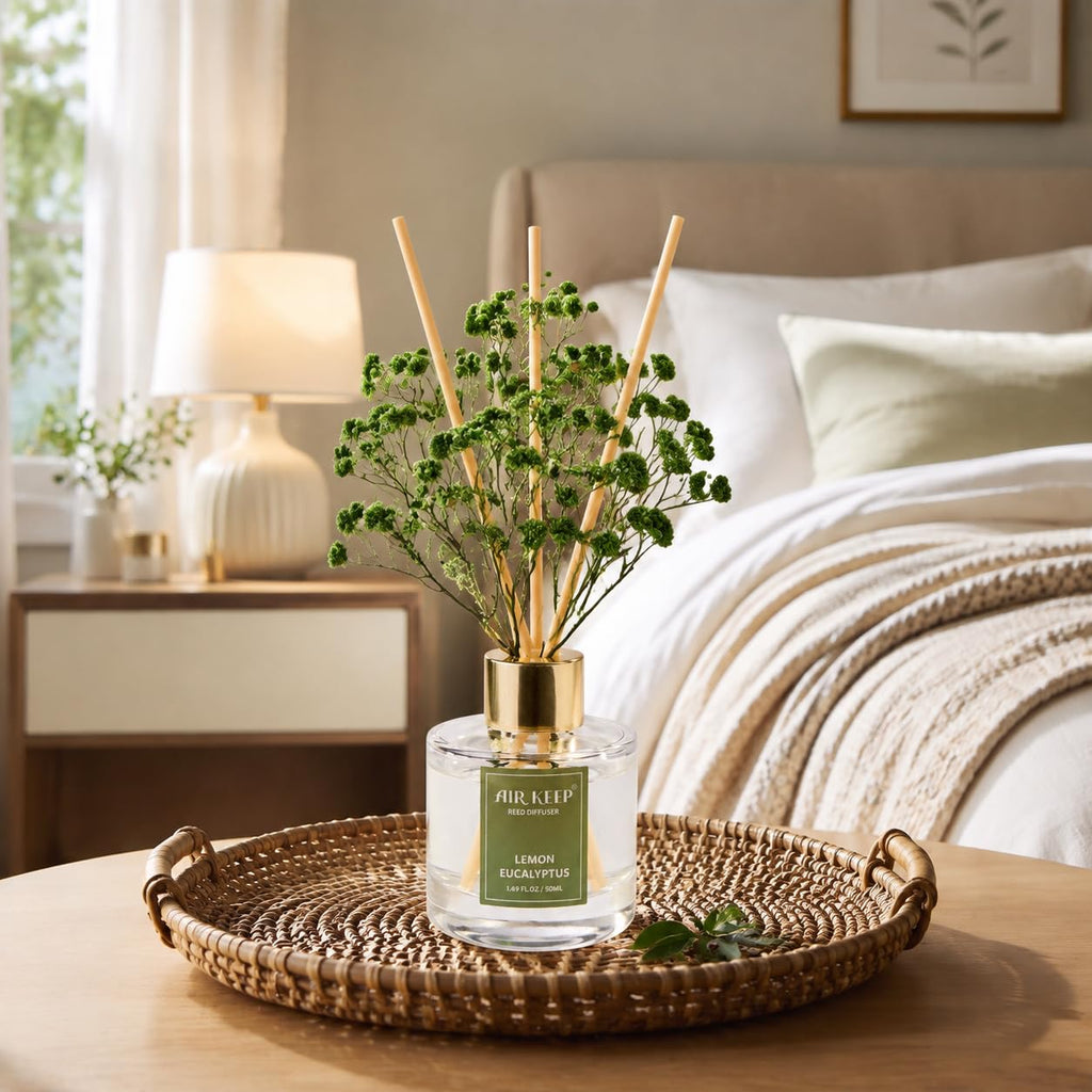 Airkeep Reed Diffuser Set of 3,Clean Linen Ocean Mist&Sea Salt Lavender Eucalyptus Oil Reed Diffusers for Bedroom Living Room Office Aromatherapy Oil Reed Diffuser for Gift 50ml x 3