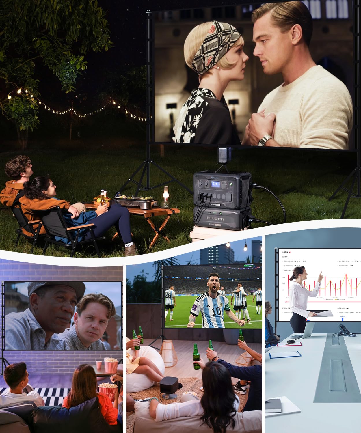 STWUI Outdoor-Projector-Screen-with-Stand - 120 inch Portable Projector Screen Indoor Outdoor Projector Screens 16:9 4K HD Lightweight Movie Screen with Carry Bag for Backyard Movie Night