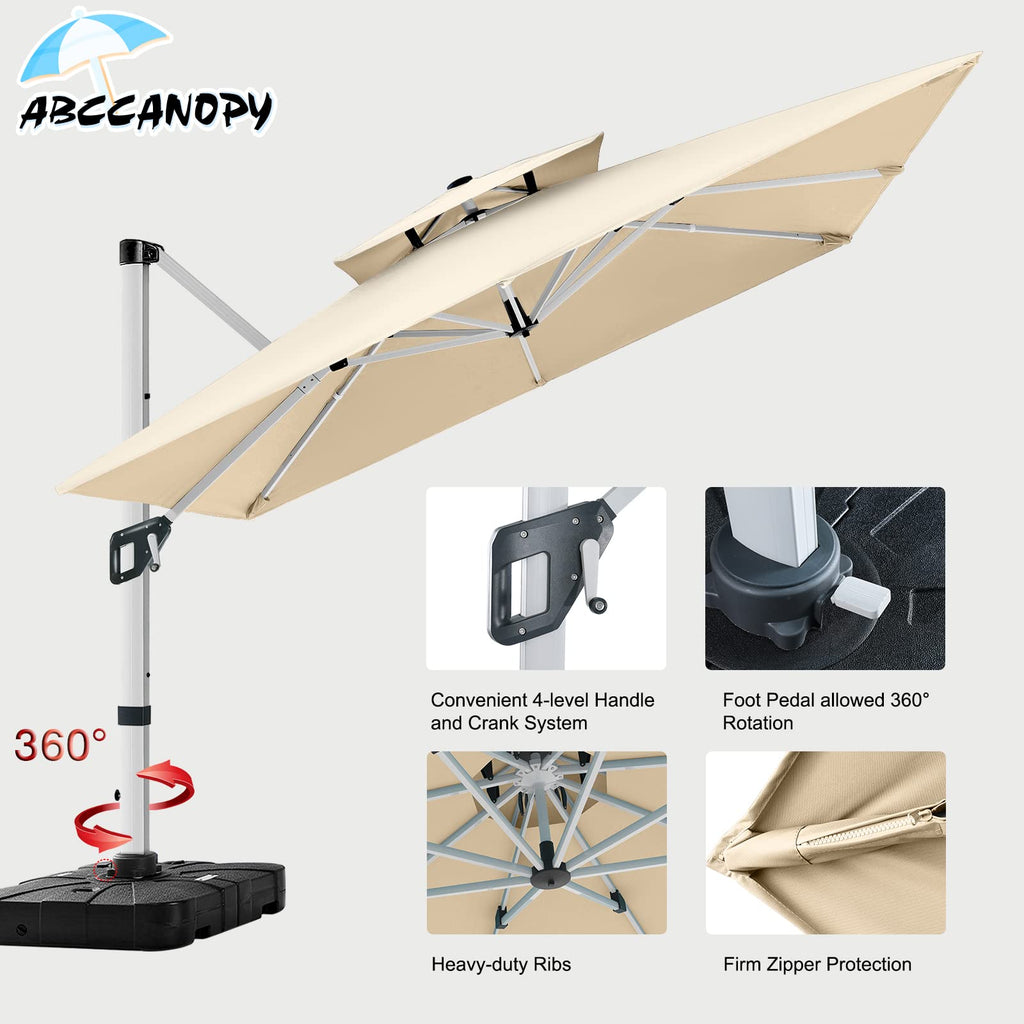 ABCCANOPY Patio Umbrella Cantilever Double Top Outdoor Offset Umbrella with 360° Rotation
