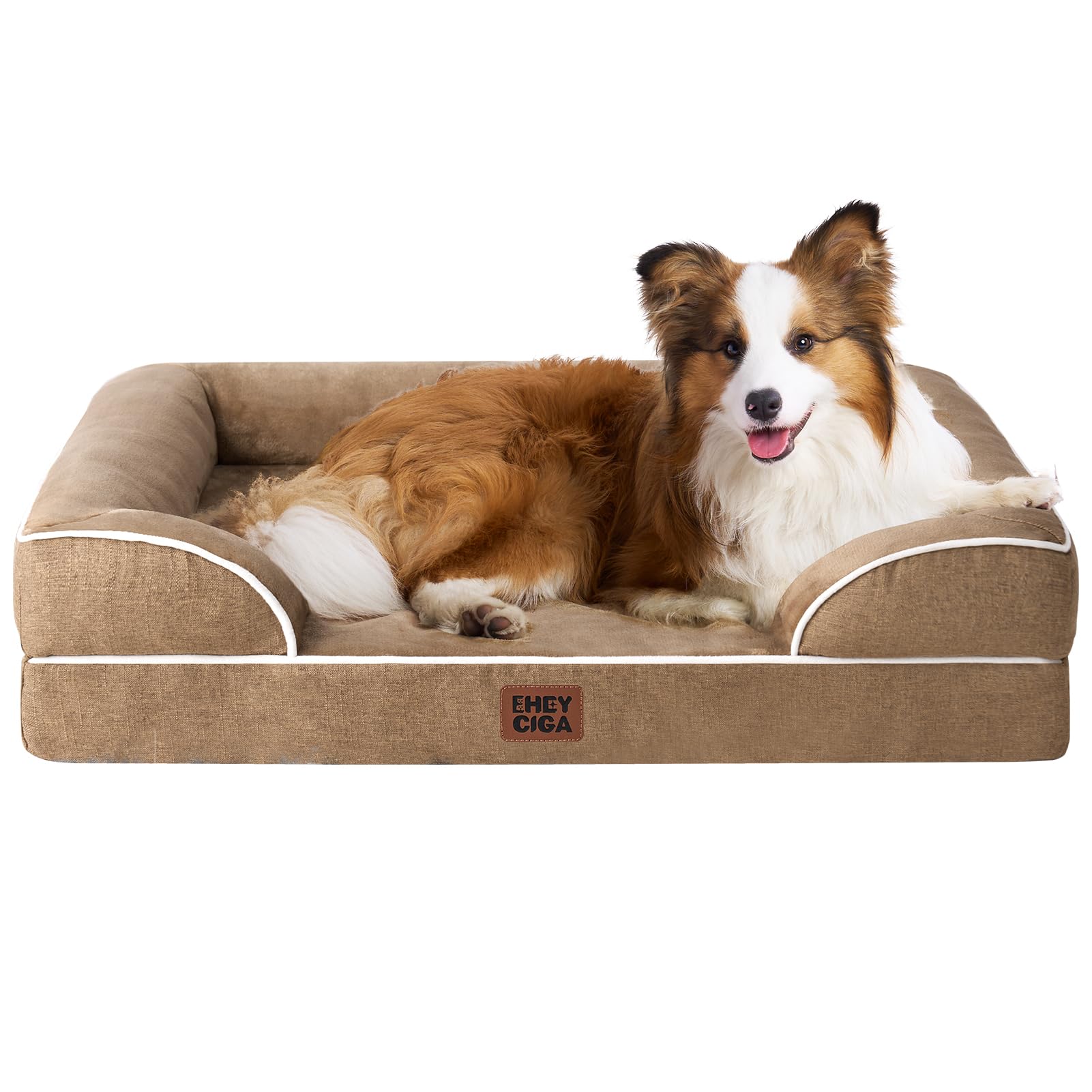 EHEYCIGA Orthopedic Dog Beds Large Sized Dog, Waterproof Memory Foam Pet Bed with Sides, Non-Slip Bottom Large Pet Bed with Washable Removable Cover, Grey