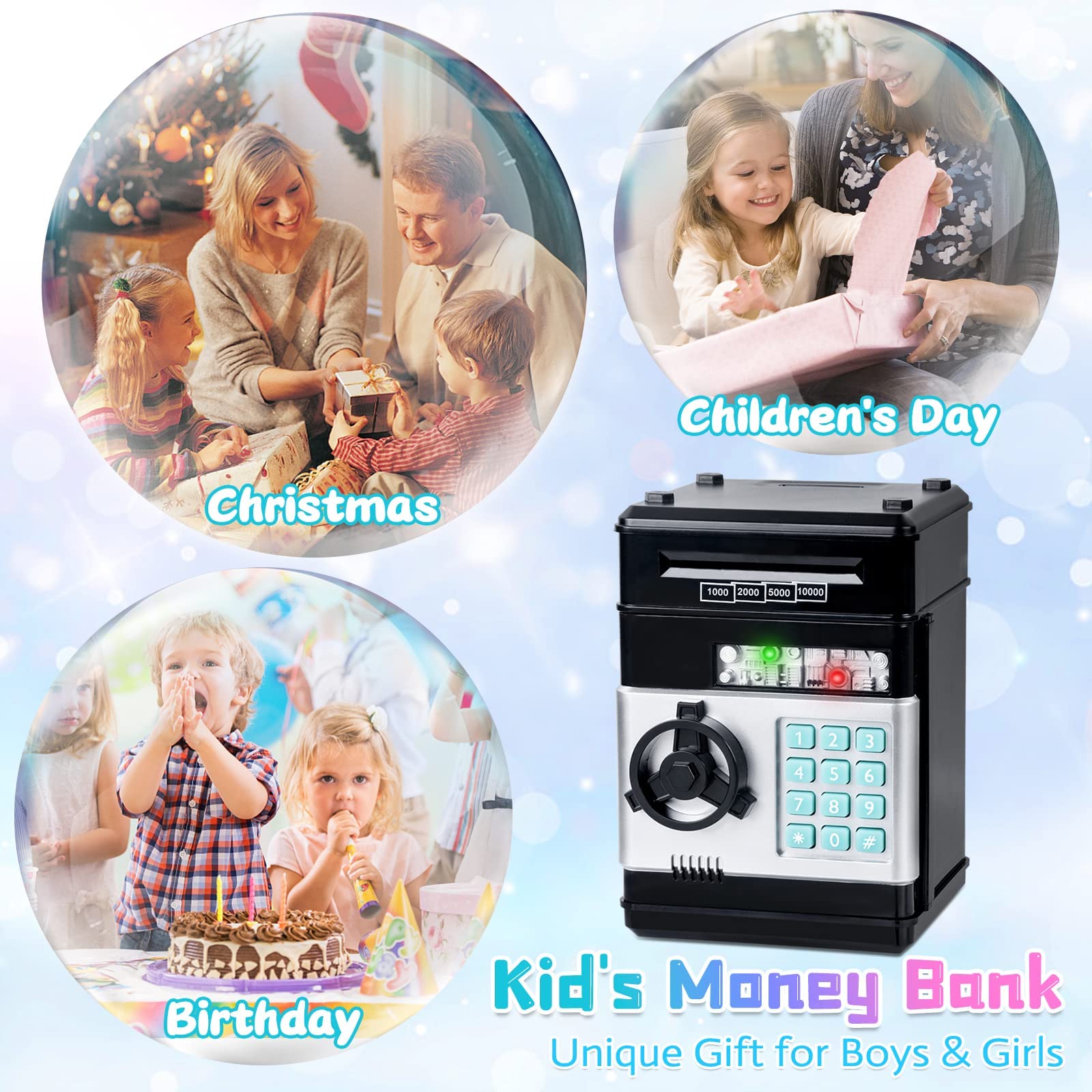 Refasy Piggy Bank Cash Coin Can ATM Bank Electronic Coin Money Bank for Kids Age 3-12, Money Savings Box Mini ATM Coin Bank Toys Gifts for 3 4 5 6 7 8 9 10 11 12 Year Old Boys Girls