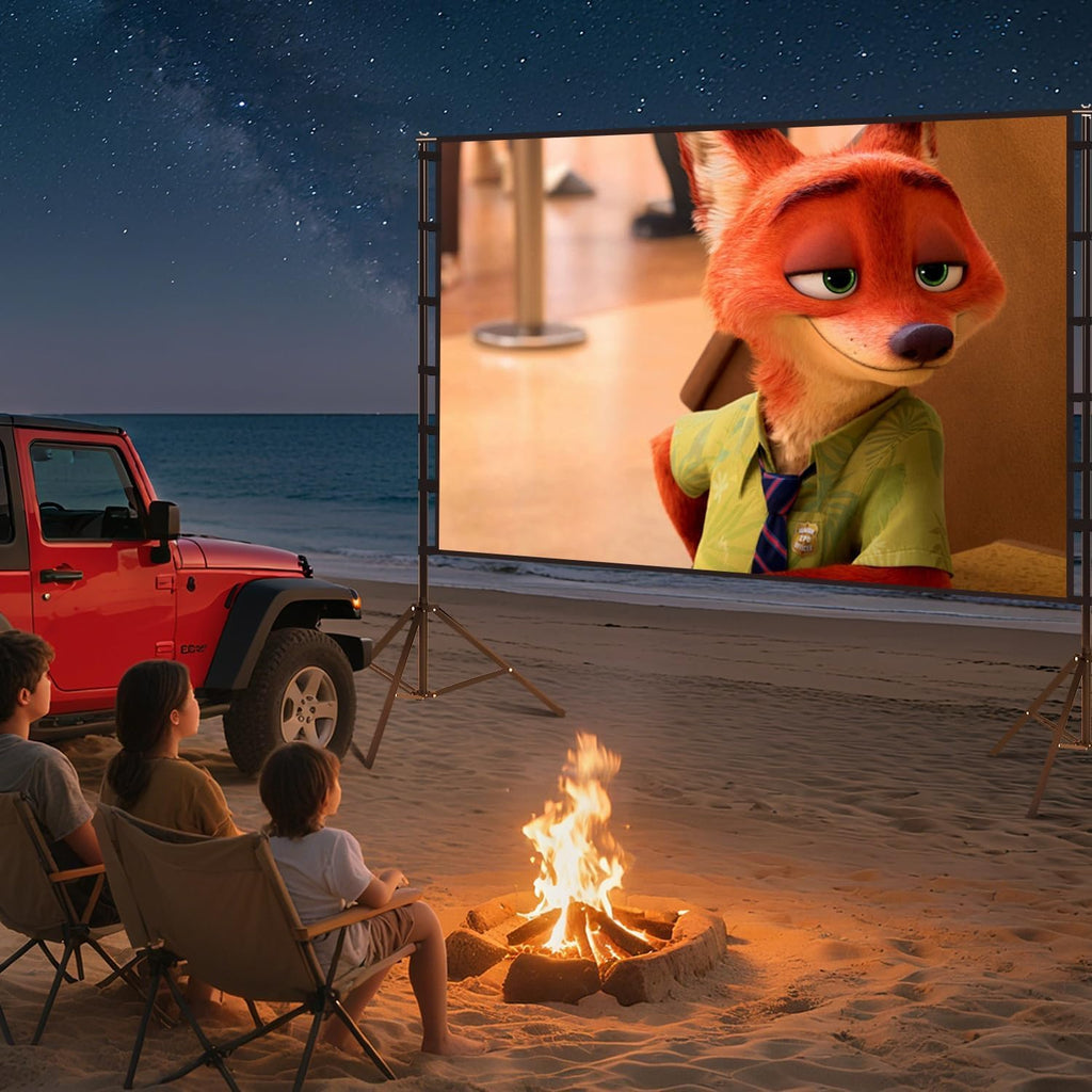 STWUI Outdoor-Projector-Screen-with-Stand - 120 inch Portable Projector Screen Indoor Outdoor Projector Screens 16:9 4K HD Lightweight Movie Screen with Carry Bag for Backyard Movie Night