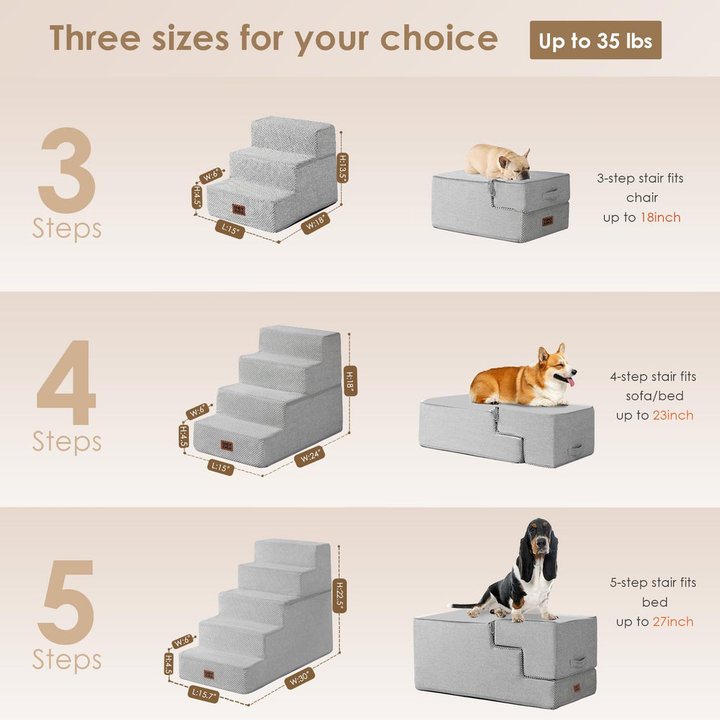 EHEYCIGA Dog Stairs for Bed 18" H, 4-Step Dog Steps for High Bed, Grey