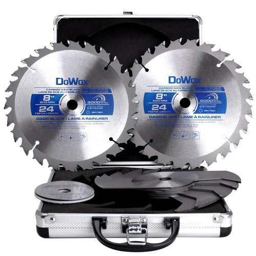 10" Carbide Stacked Dado Saw Blade Set, Pro Dado Set for Fine Finished Cuts, Grooves, Dados and Rabbets, 24 Tooth with 5/8" Bore, 23 Pieces