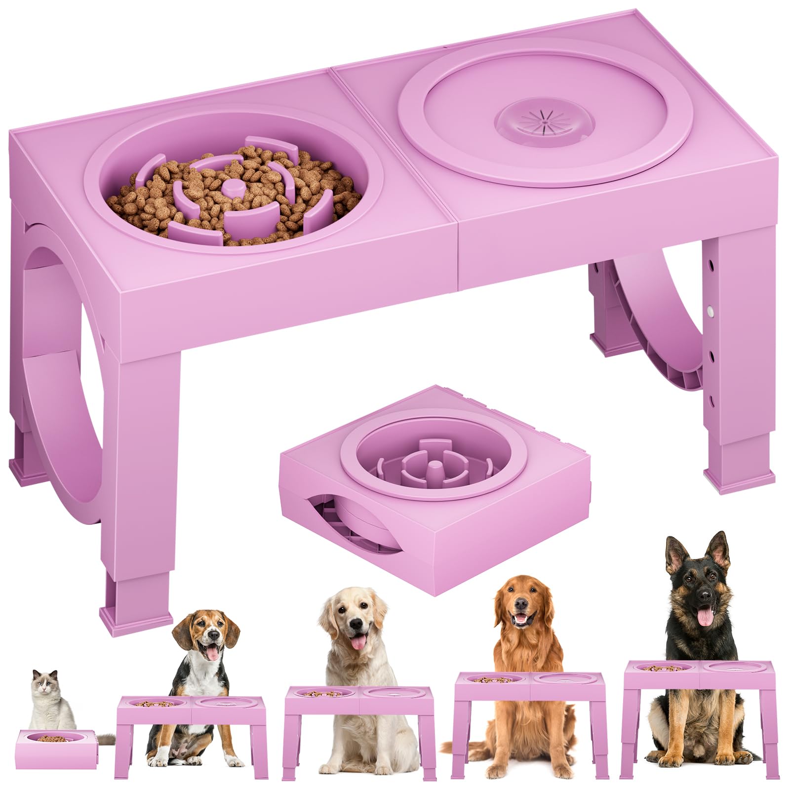 XIAZ Elevated Dog Bowls Large Breed Raised Dogs Bowl Stand Large/Medium Sized Dog Stainless Steel Food Water Bowl Stands 5 Heights Adjustable 9/11/12/14in Black Pet Feeder Dish Station