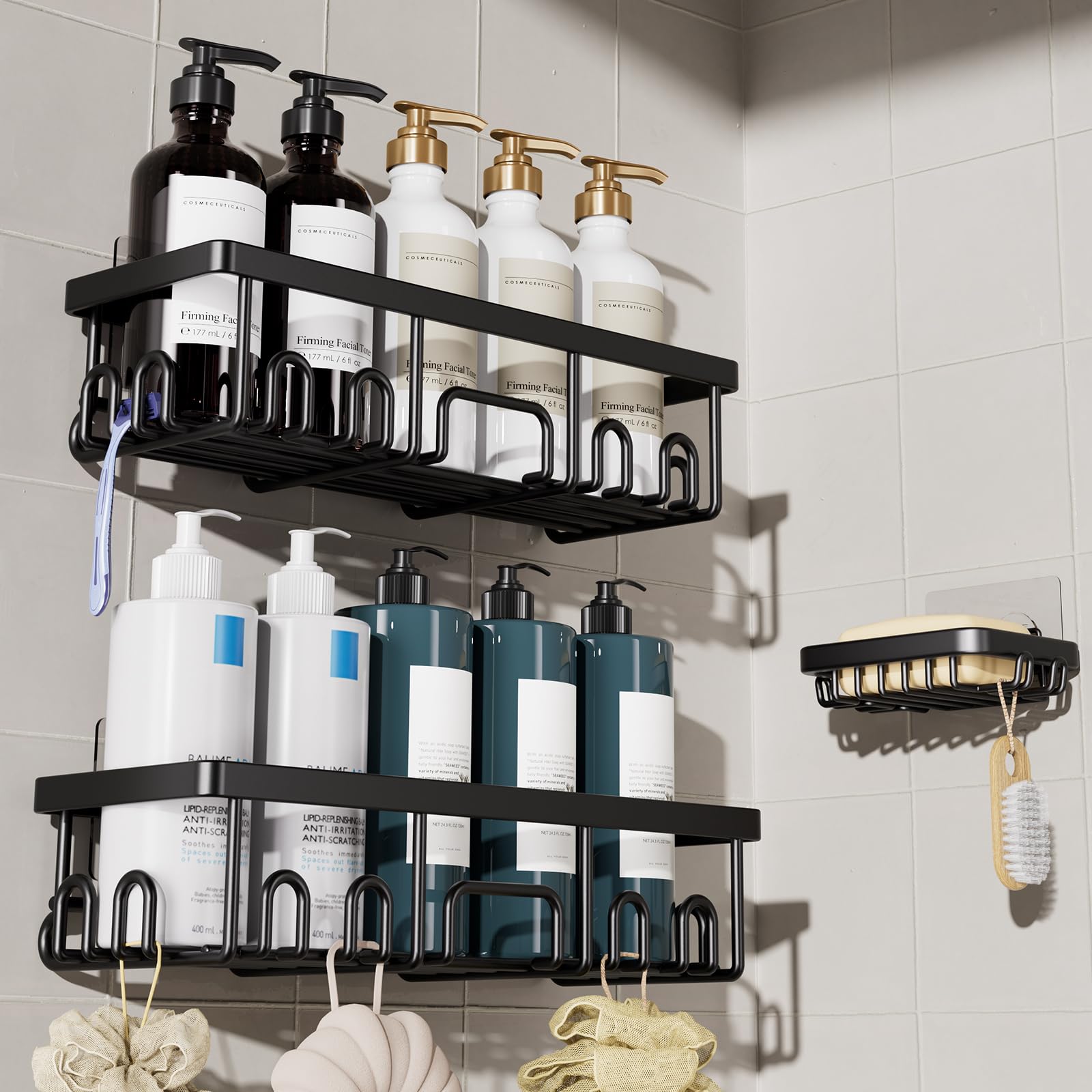 Veken Shower Caddy 6-Pack, Bathroom Organizers and Storage Shelves, Black