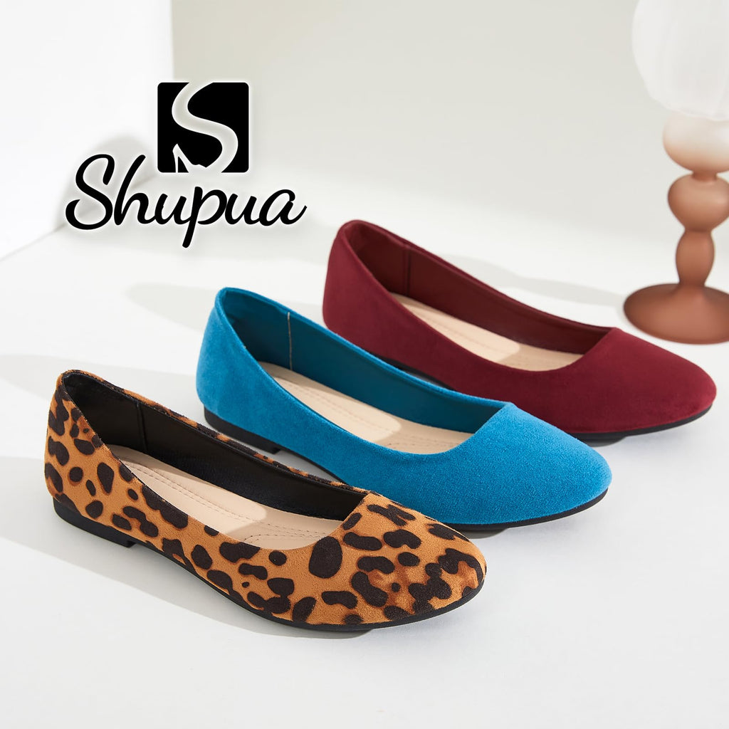 Shupua Flats for Women Round Toe Black Ballet Flats Dressy Work Shoes