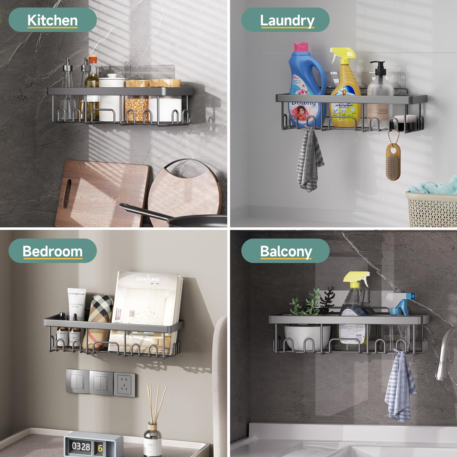 Veken Shower Caddy 6-Pack, Bathroom Organizers and Storage Shelves, Black
