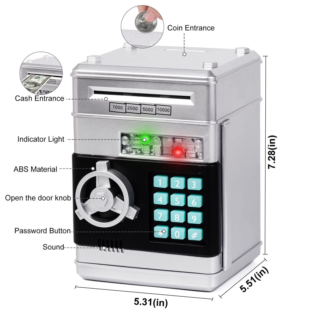 Refasy Piggy Bank Cash Coin Can ATM Bank Electronic Coin Money Bank for Kids Age 3-12, Money Savings Box Mini ATM Coin Bank Toys Gifts for 3 4 5 6 7 8 9 10 11 12 Year Old Boys Girls