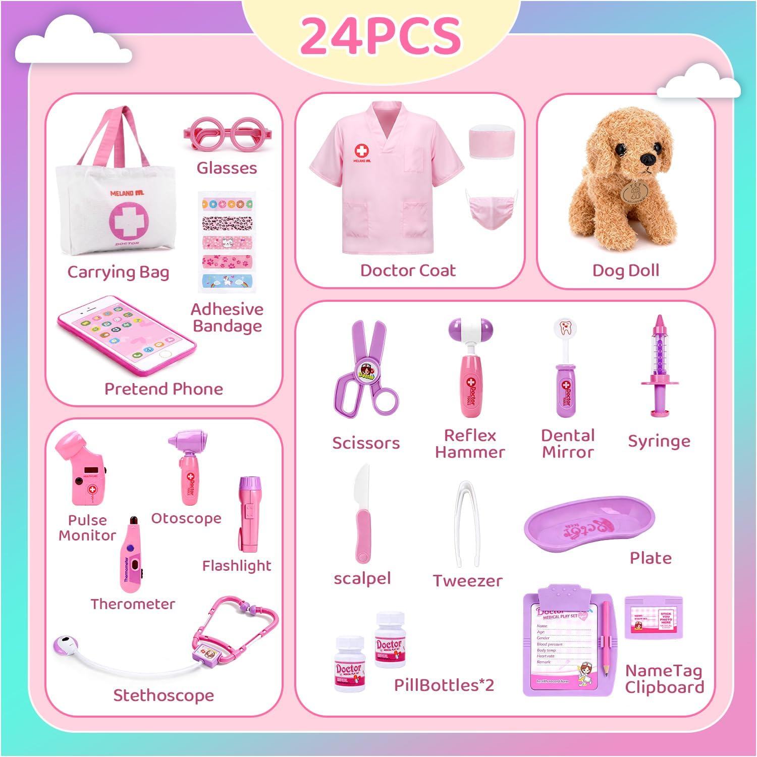 Meland Doctor Kit with Puppy for Kids, Pretend Play Toy Gift for Ages 3–6