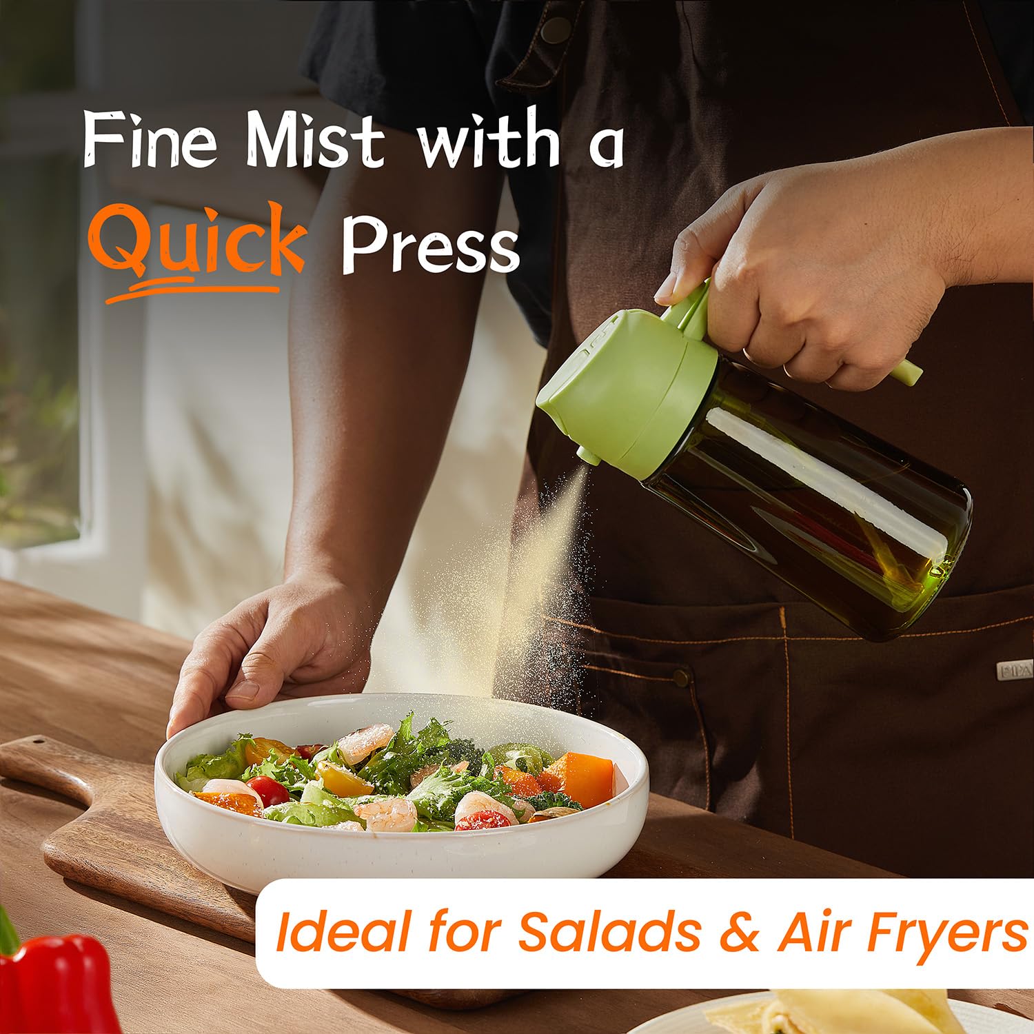 TrendPlain - Original 16oz/470ml Olive Oil Dispenser Bottle for Kitchen Gadgets and Air Fryer Accessories - Olive Oil Sprayer for Cooking w/Stickers - Black&Green