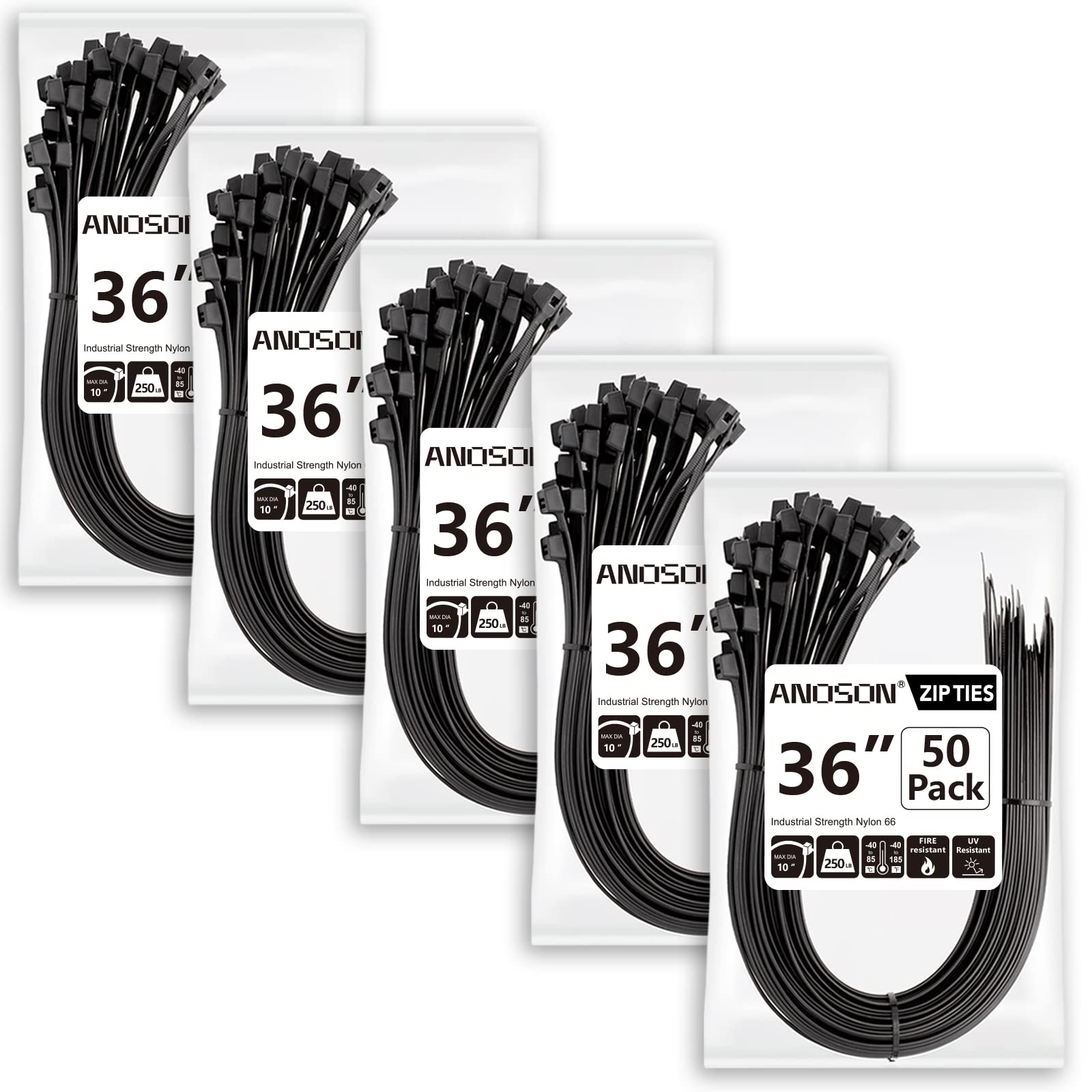 Zip Ties Assorted Sizes(4”+6”+8”+12”), 400 Pack, Black Cable Ties, UV Resistant Wire Ties by ANOSON
