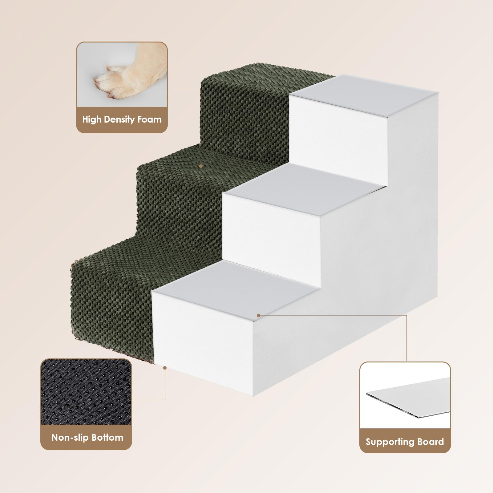 EHEYCIGA Dog Stairs for Bed 18" H, 4-Step Dog Steps for High Bed, Grey