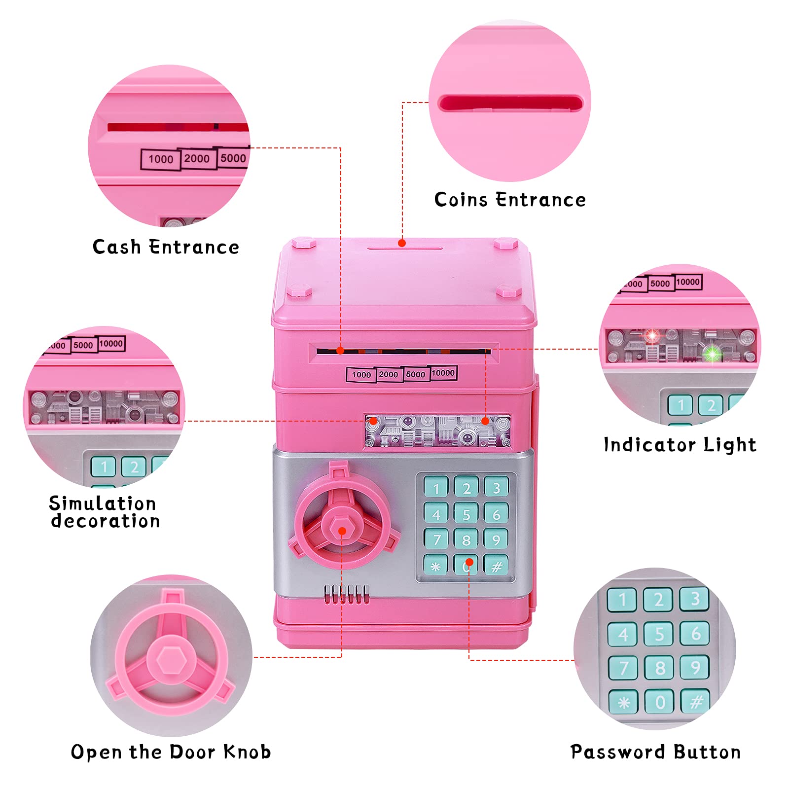 Refasy Piggy Bank Cash Coin Can ATM Bank Electronic Coin Money Bank for Kids Age 3-12, Money Savings Box Mini ATM Coin Bank Toys Gifts for 3 4 5 6 7 8 9 10 11 12 Year Old Boys Girls