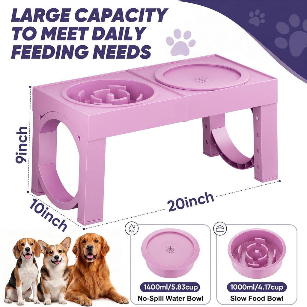 XIAZ Elevated Dog Bowls Large Breed Raised Dogs Bowl Stand Large/Medium Sized Dog Stainless Steel Food Water Bowl Stands 5 Heights Adjustable 9/11/12/14in Black Pet Feeder Dish Station