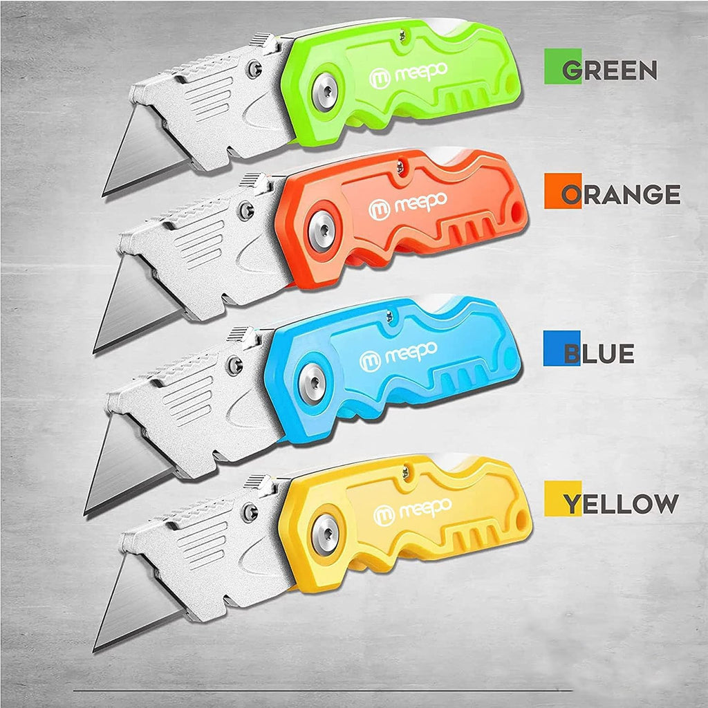 M MEEPO 4-Pack Box Cutter, Colorful Folding Utility Knife w/ 10 pcs Blades
