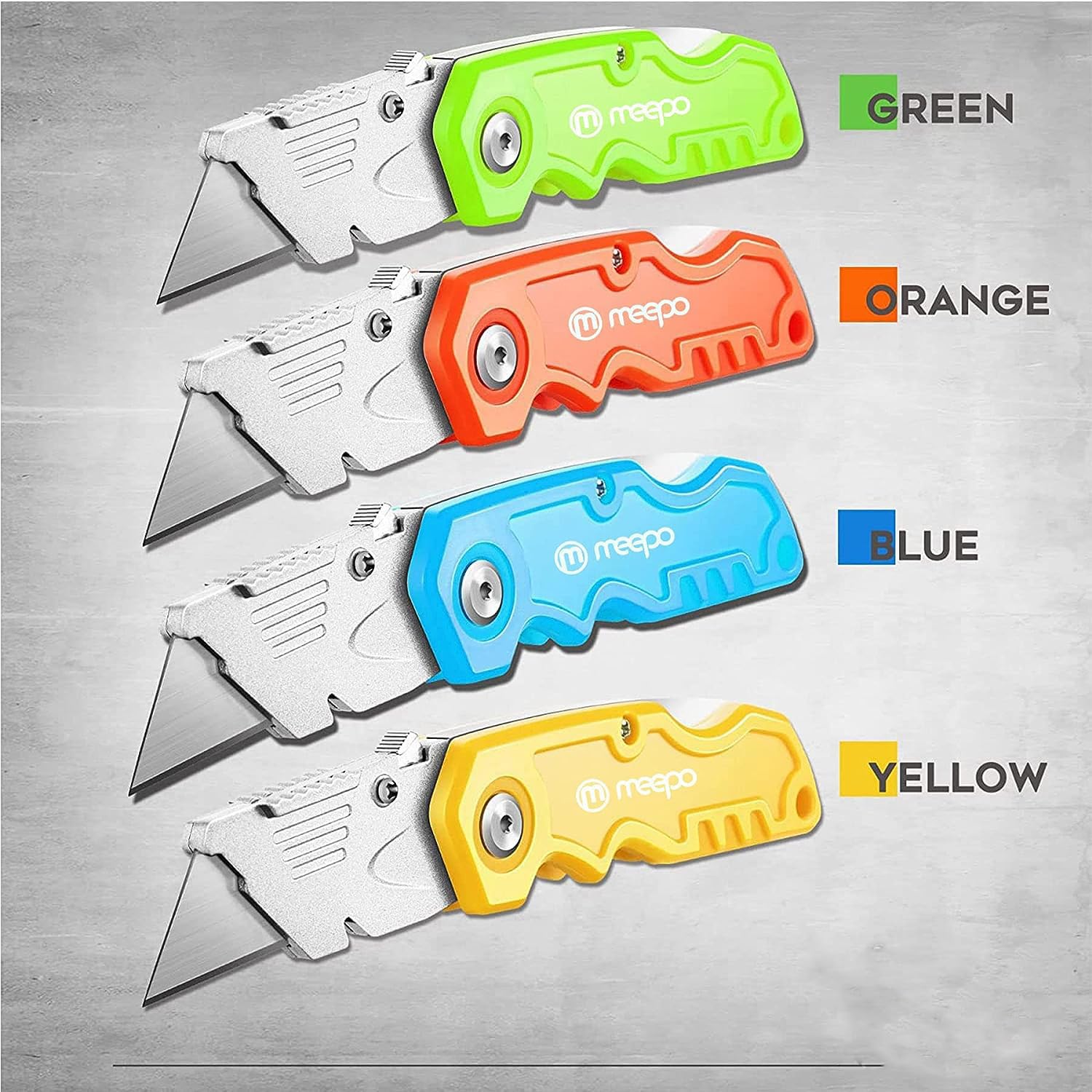 M MEEPO 4-Pack Box Cutter, Colorful Folding Utility Knife w/ 10 pcs Blades