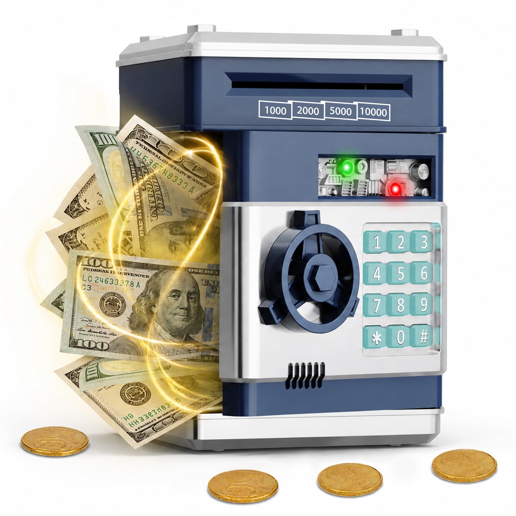 Refasy Piggy Bank Cash Coin Can ATM Bank Electronic Coin Money Bank for Kids Age 3-12, Money Savings Box Mini ATM Coin Bank Toys Gifts for 3 4 5 6 7 8 9 10 11 12 Year Old Boys Girls