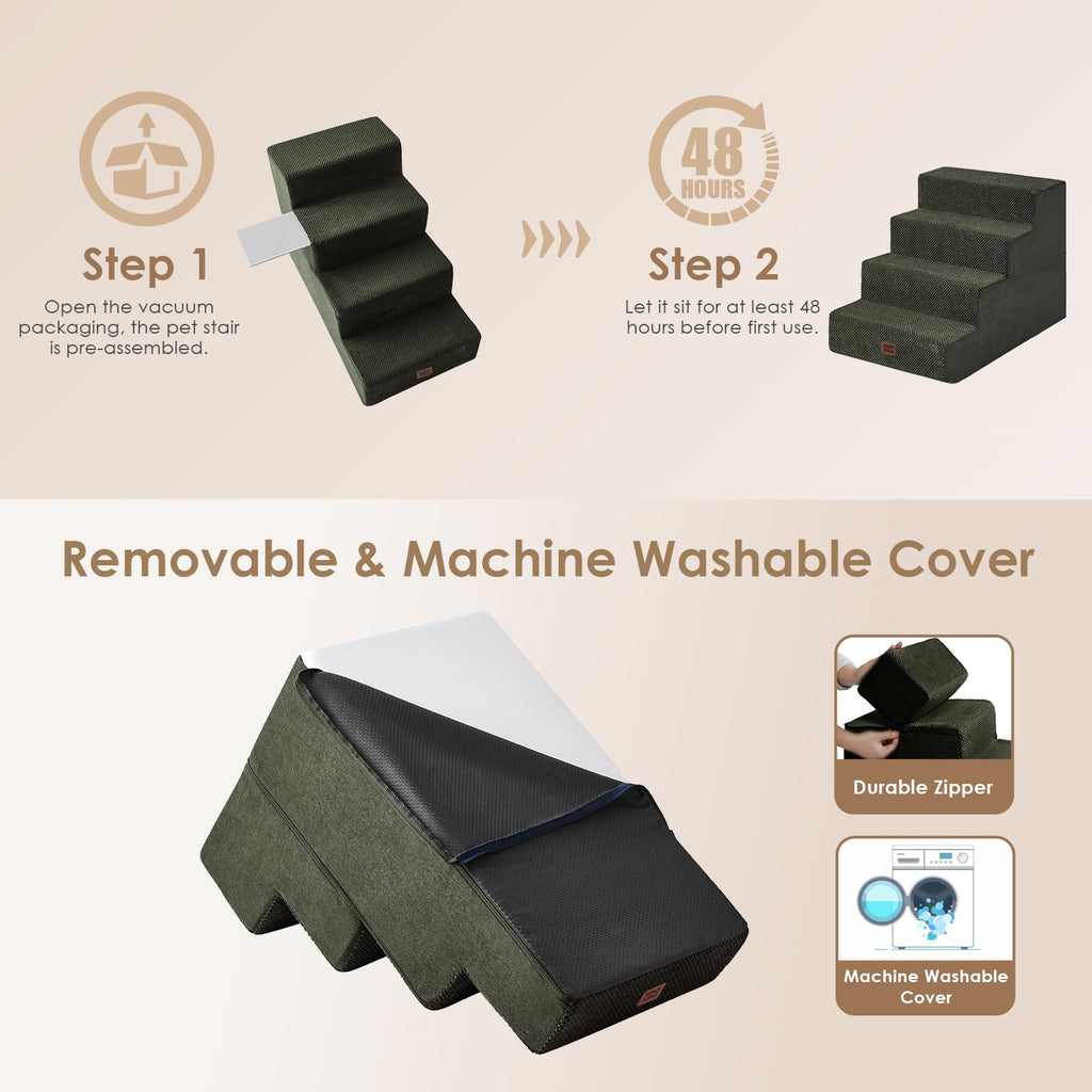EHEYCIGA Dog Stairs for Bed 18" H, 4-Step Dog Steps for High Bed, Grey