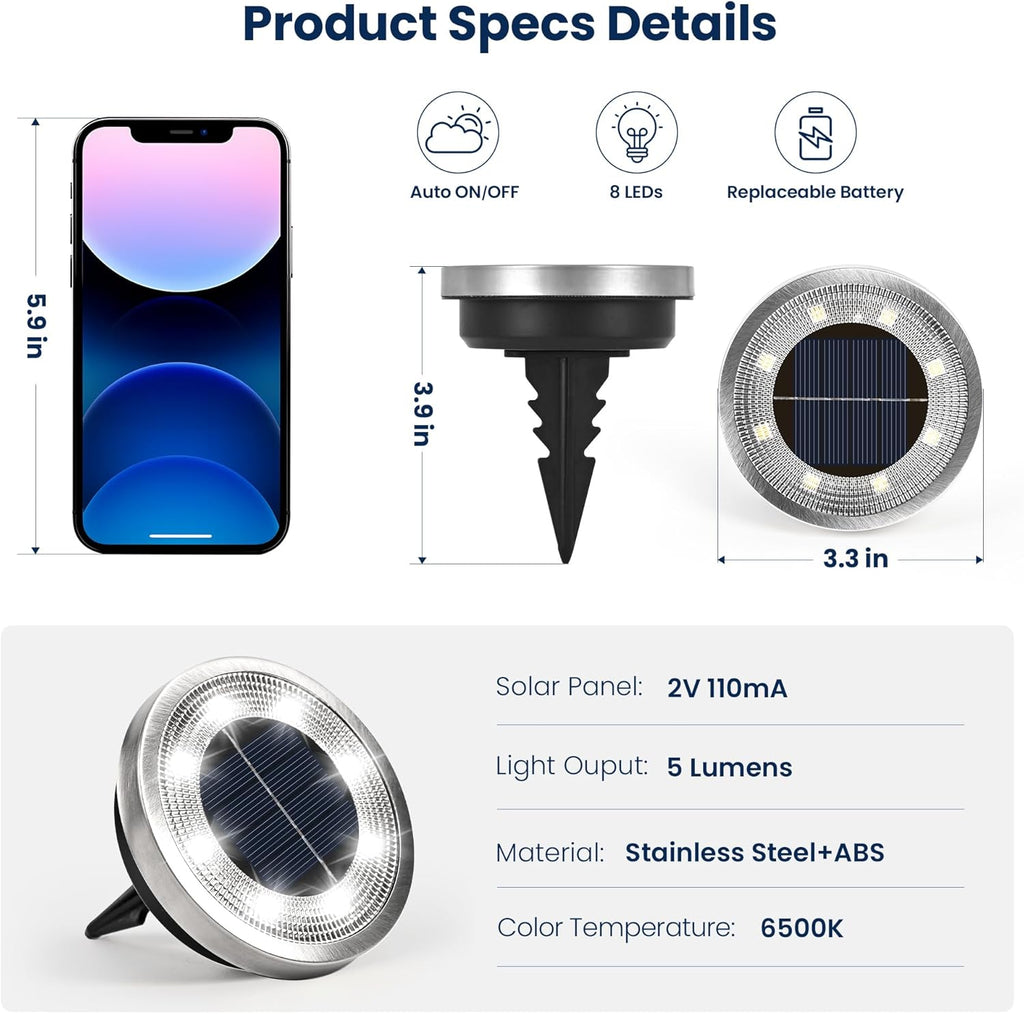 SOLPEX 10 Pack Solar Ground Lights Outdoor, Backyard Decor Cool White