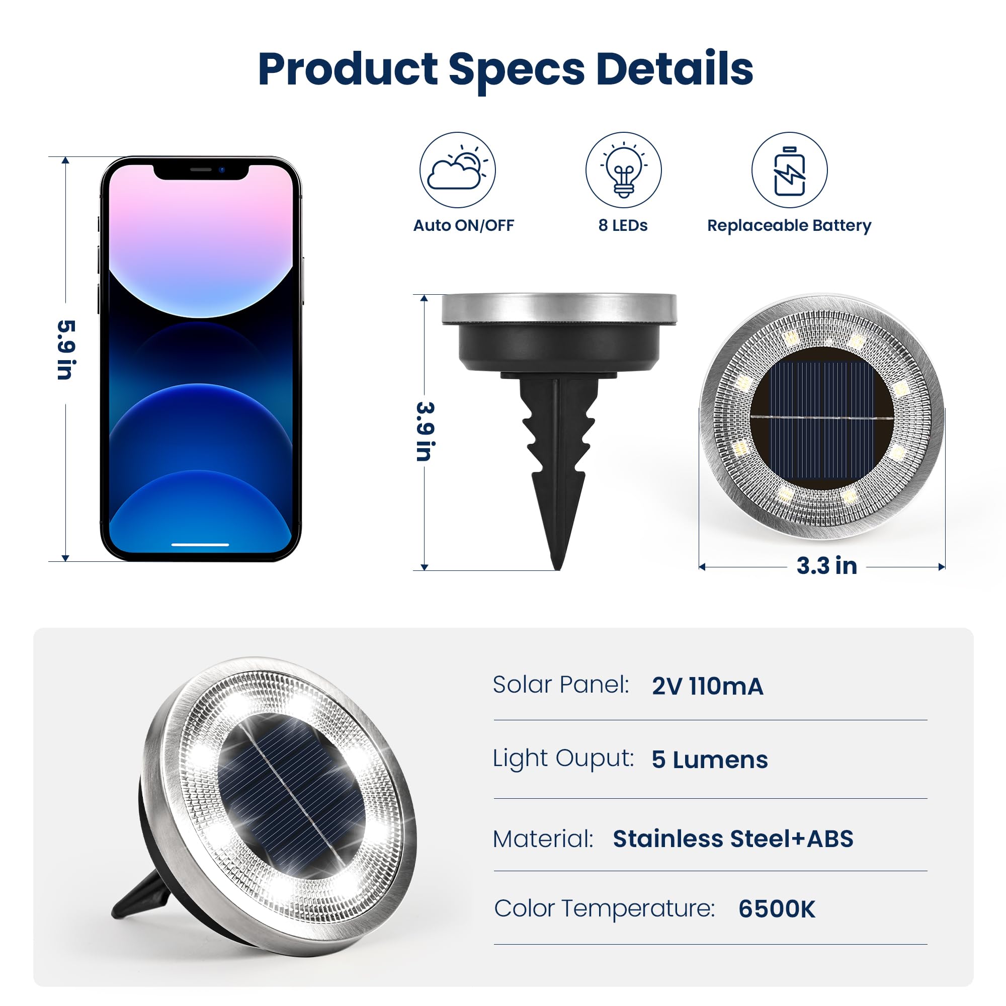 SOLPEX 10 Pack Solar Ground Lights Outdoor, Backyard Decor Cool White