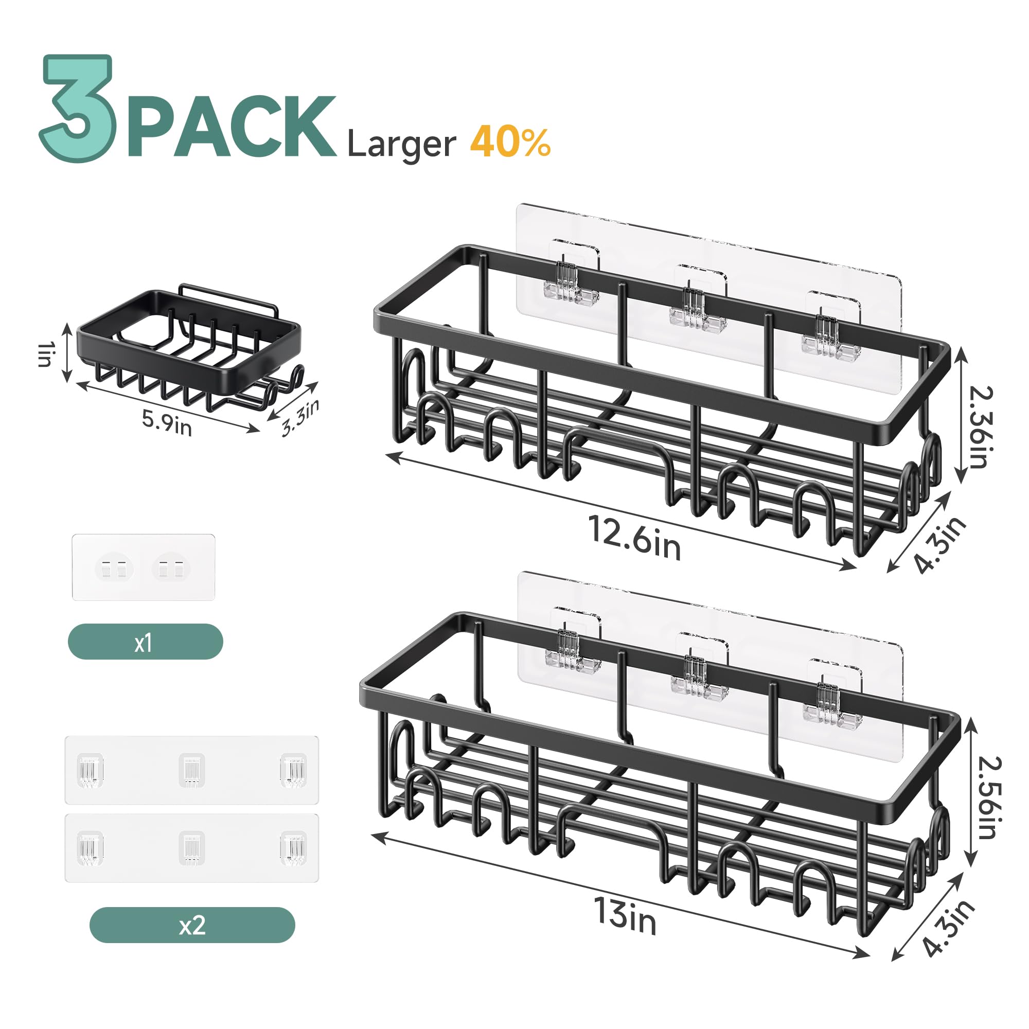 Veken Shower Caddy 6-Pack, Bathroom Organizers and Storage Shelves, Black