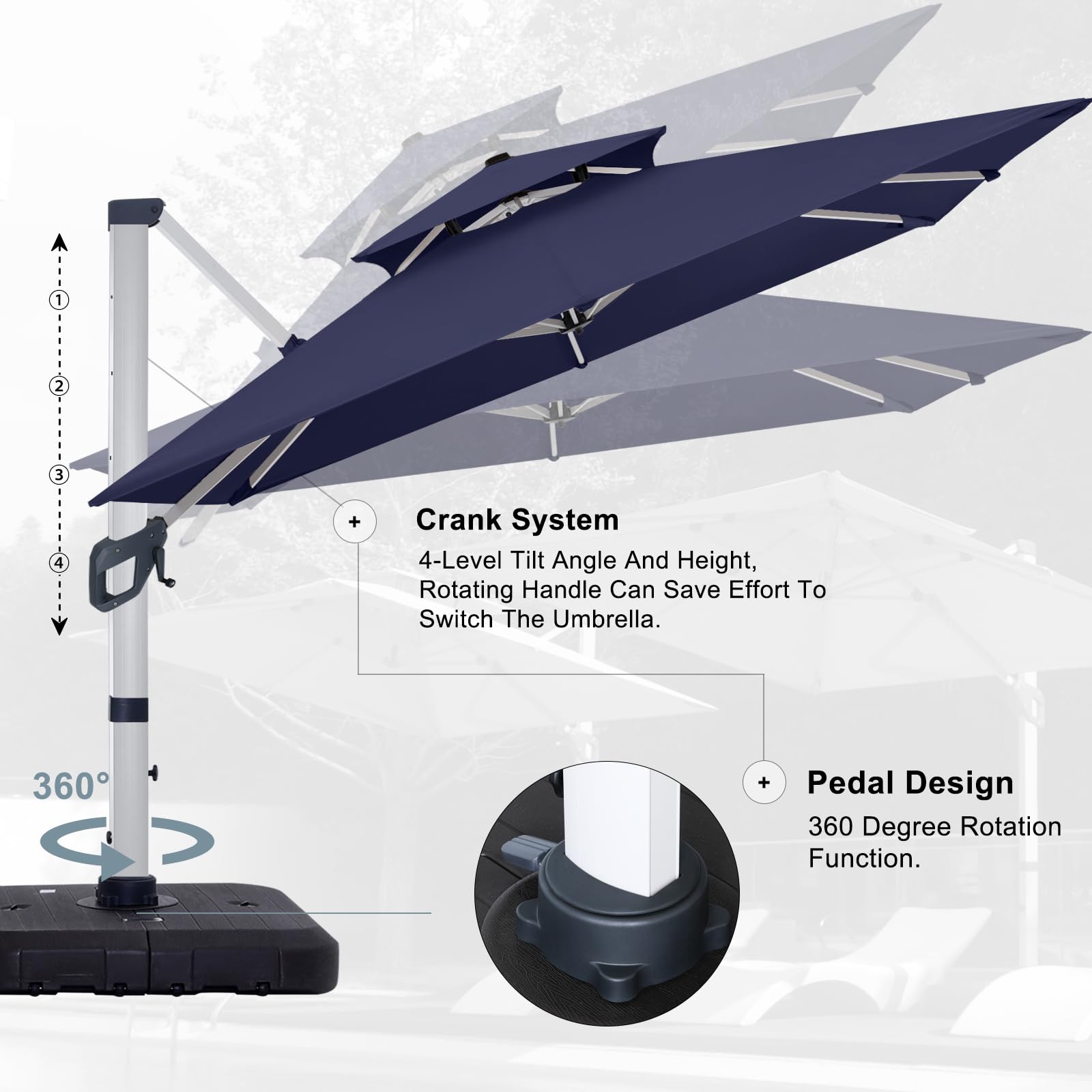 ABCCANOPY Patio Umbrella Cantilever Double Top Outdoor Offset Umbrella with 360° Rotation