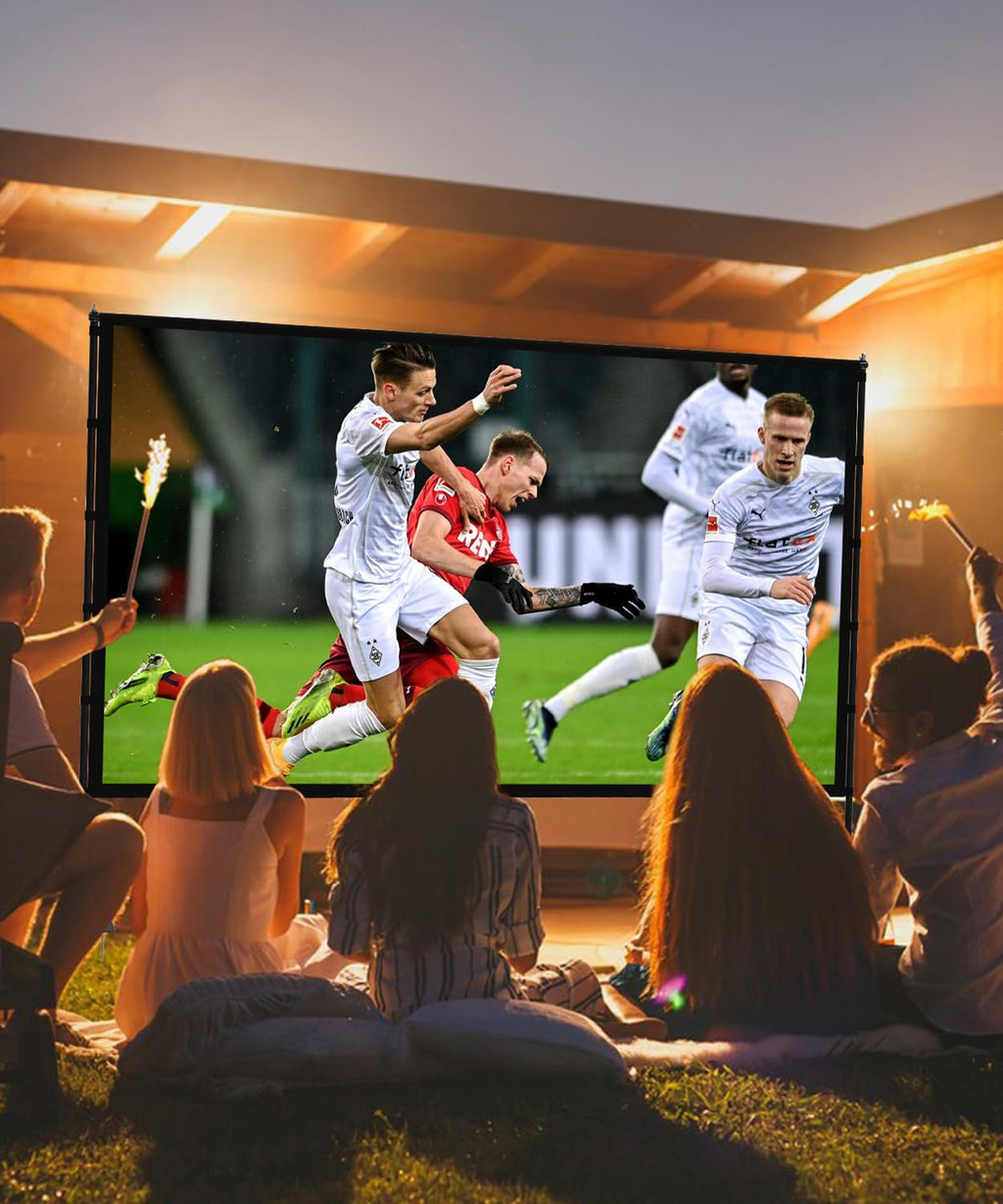 STWUI Outdoor-Projector-Screen-with-Stand - 120 inch Portable Projector Screen Indoor Outdoor Projector Screens 16:9 4K HD Lightweight Movie Screen with Carry Bag for Backyard Movie Night