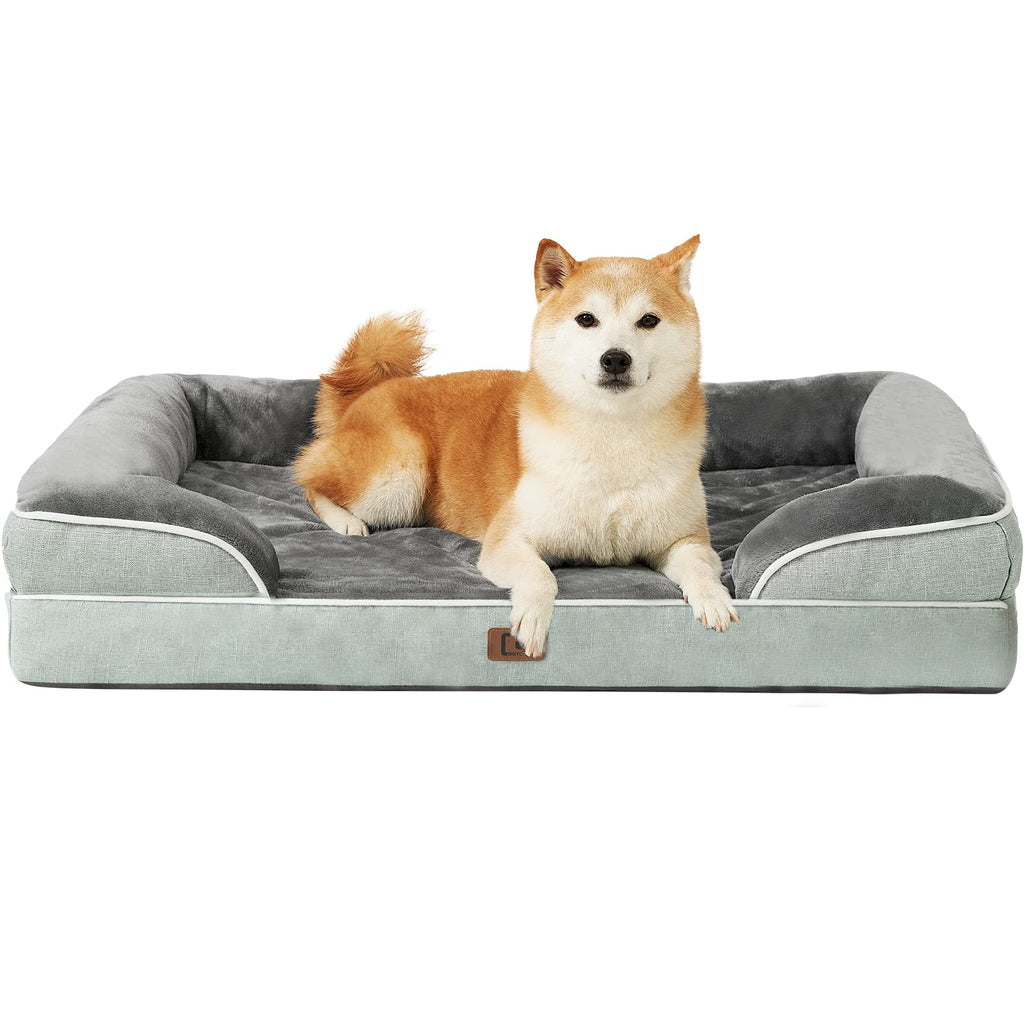 EHEYCIGA Orthopedic Dog Beds Large Sized Dog, Waterproof Memory Foam Pet Bed with Sides, Non-Slip Bottom Large Pet Bed with Washable Removable Cover, Grey