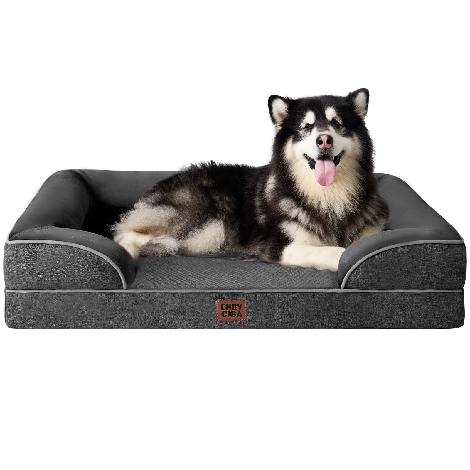 EHEYCIGA Orthopedic Dog Beds Large Sized Dog, Waterproof Memory Foam Pet Bed with Sides, Non-Slip Bottom Large Pet Bed with Washable Removable Cover, Grey