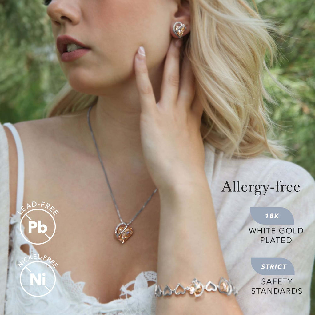 Leafael Gift Necklaces for Women, Infinity Love Birthstone Heart Crystal Pendant, Birthday Anniversary Jewelry for Wife, Mom, and Her, Silver Plated, 18" + 2" Adjustable Chain