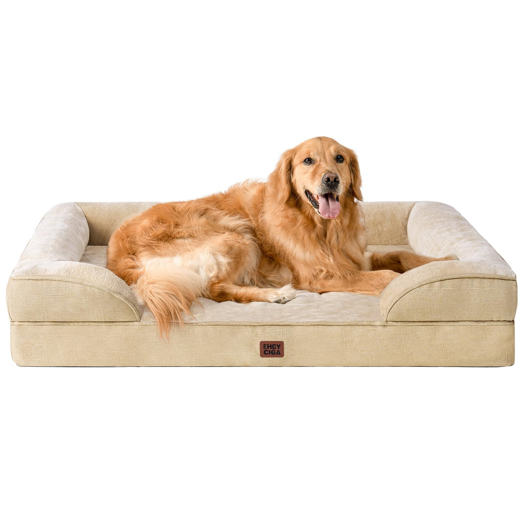 EHEYCIGA Orthopedic Dog Beds Large Sized Dog, Waterproof Memory Foam Pet Bed with Sides, Non-Slip Bottom Large Pet Bed with Washable Removable Cover, Grey