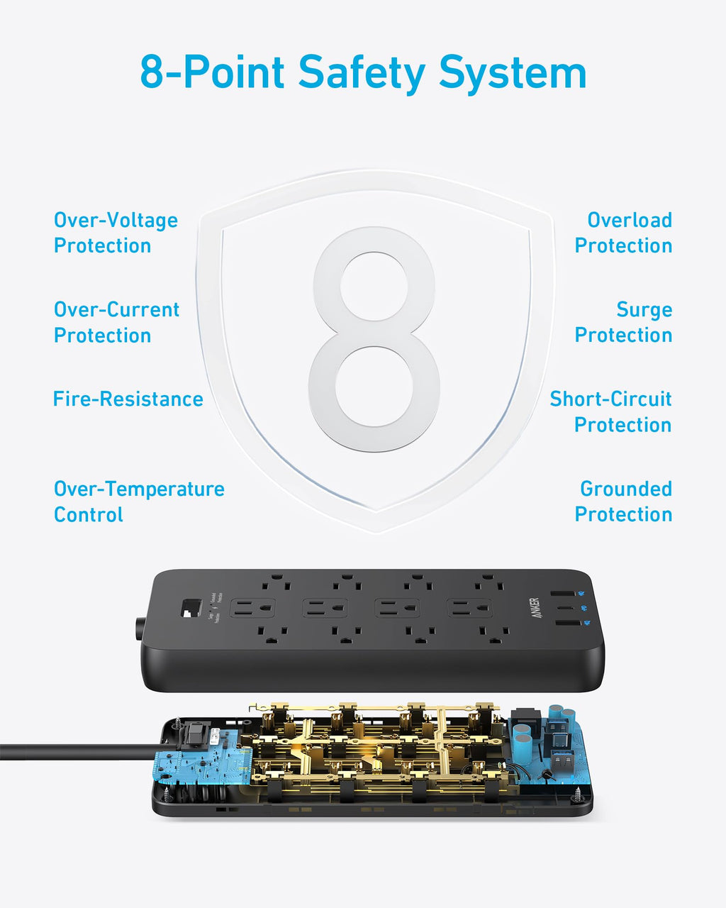 Anker Power Strip with 2100J Surge Protector, Outlet Extender, 20W, 12 AC