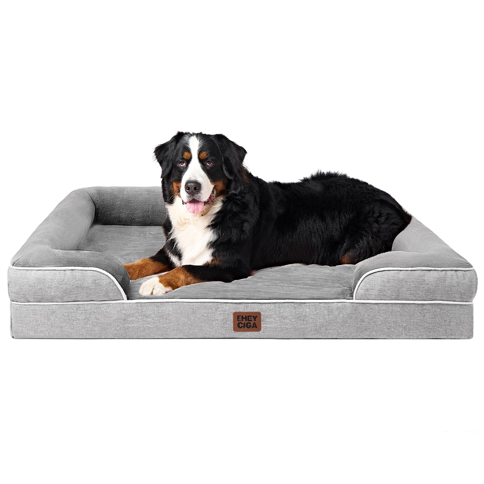 EHEYCIGA Orthopedic Dog Beds Large Sized Dog, Waterproof Memory Foam Pet Bed with Sides, Non-Slip Bottom Large Pet Bed with Washable Removable Cover, Grey