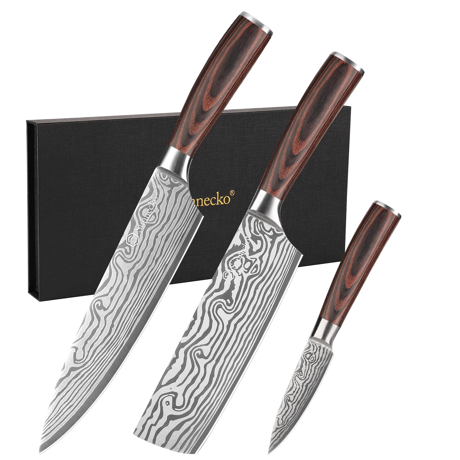 Sunnecko Kitchen Knife Set 5 Piece Chef Knife Set Professional High Carbon Stainless Steel, Sharp Kitchen Knives with Wooden Handle
