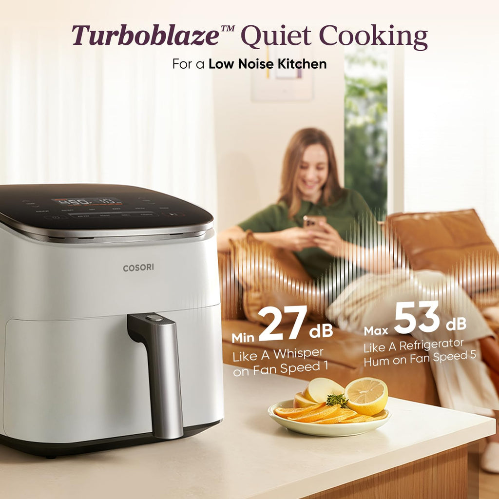 Cosori TurboBlaze Smart Air Fryer 6 Qt, Shake Reminders, 9-in-1, Cream