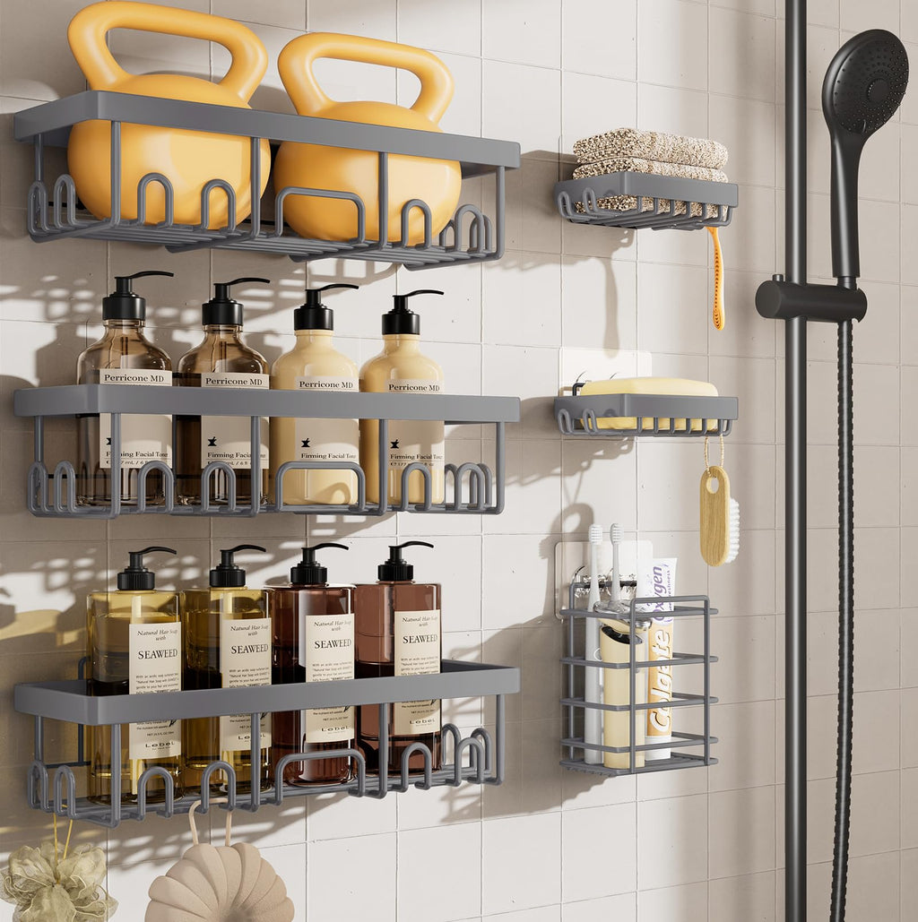 Veken Shower Caddy 6-Pack, Bathroom Organizers and Storage Shelves, Black