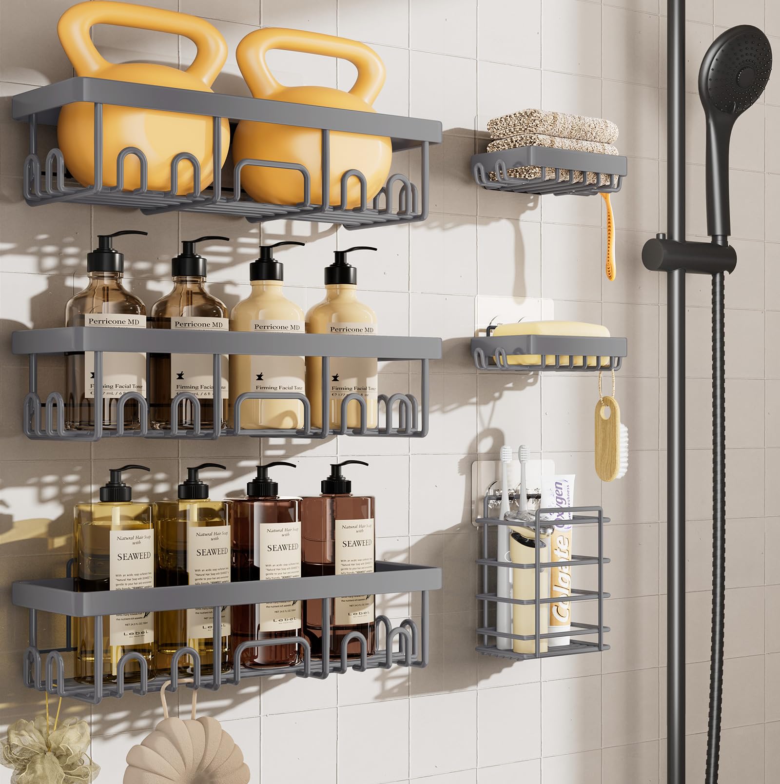 Veken Shower Caddy 6-Pack, Bathroom Organizers and Storage Shelves, Black