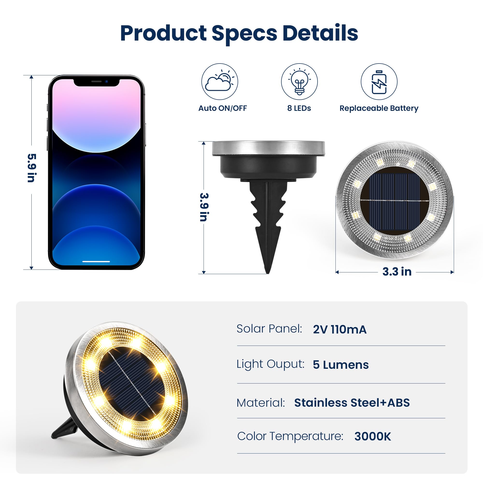 SOLPEX 10 Pack Solar Ground Lights Outdoor, Backyard Decor Cool White